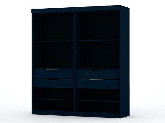 Manhattan Comfort Mulberry Open 2 Sectional Modern Wardrobe Closet with 4 Drawers - Set of 2 in Tatiana Midnight Blue 112GMC4