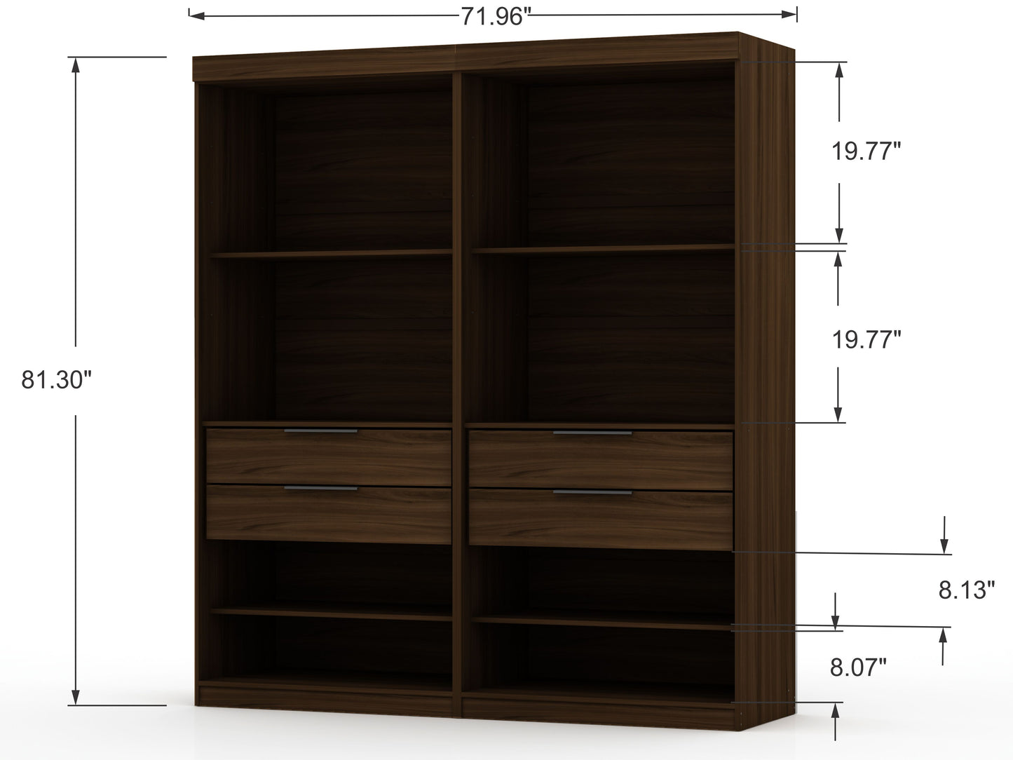 Manhattan Comfort Mulberry Open 2 Sectional Modern Wardrobe Closet with 4 Drawers - Set of 2 in Brown 112GMC5