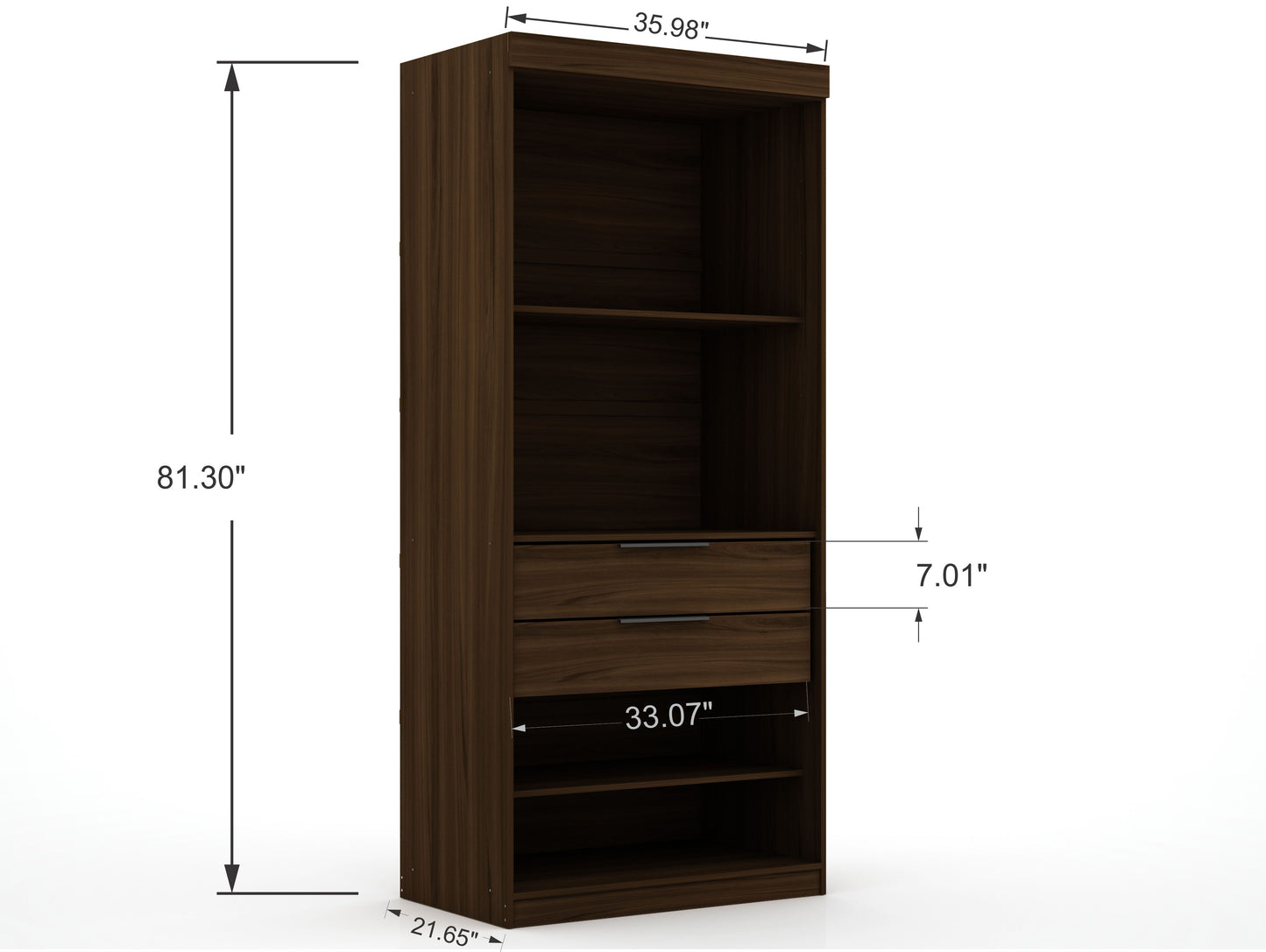 Manhattan Comfort Mulberry Open 2 Sectional Modern Wardrobe Closet with 4 Drawers - Set of 2 in Brown 112GMC5