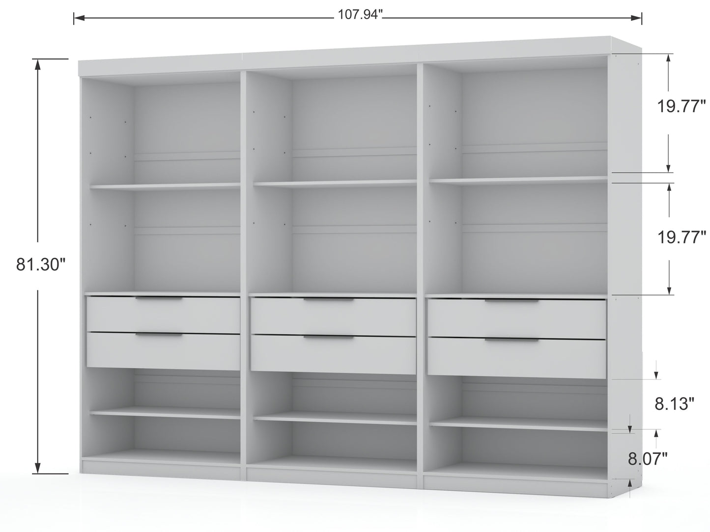Mulberry Contemporary Modern 36" Wardrobe Closet in White - Set of 3 113GMC1