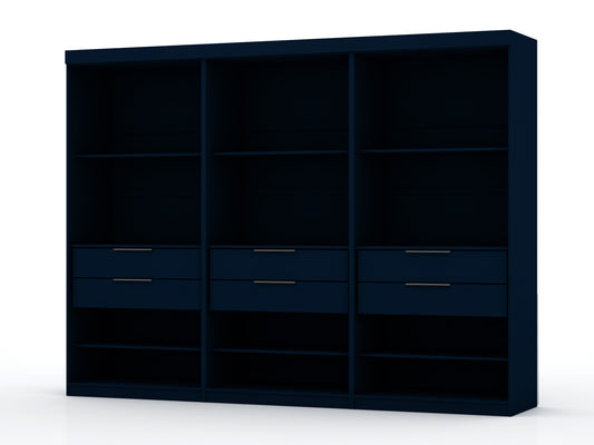Manhattan Comfort Mulberry Open 3 Sectional Modem Wardrobe Closet with 6 Drawers - Set of 3 in Tatiana Midnight Blue 113GMC4