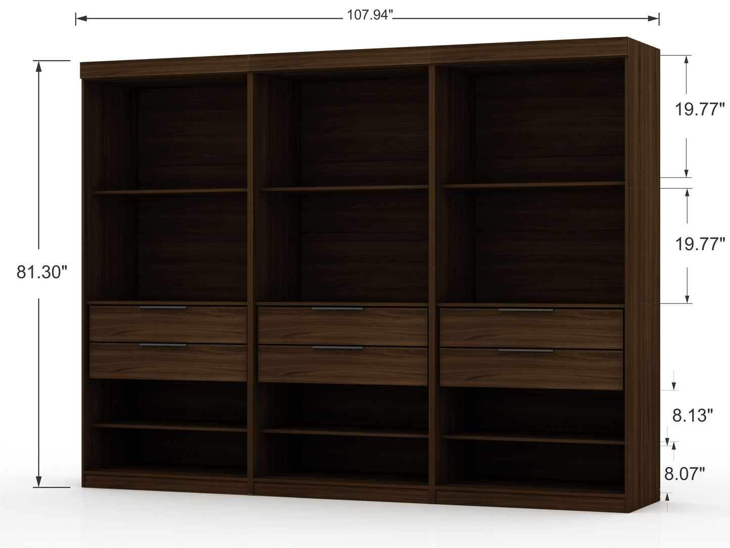 Manhattan Comfort Mulberry Open 3 Sectional Modem Wardrobe Closet with 6 Drawers - Set of 3 in Brown 113GMC5