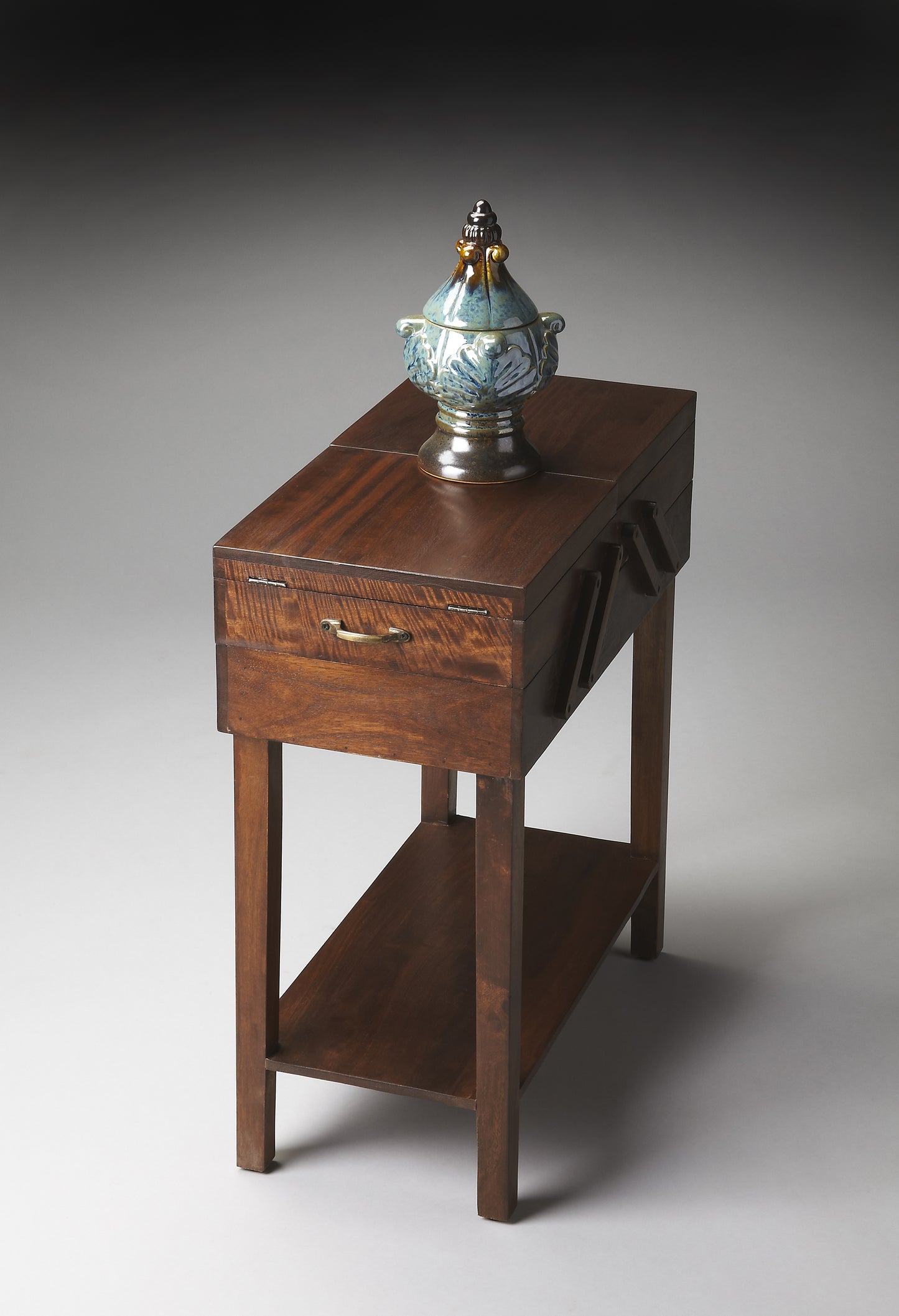 Butler Specialty Company Dirzo 13 in. W Rectangular Wood Lift Top Storage End Table with Lower Open Shelf, Dark Brown