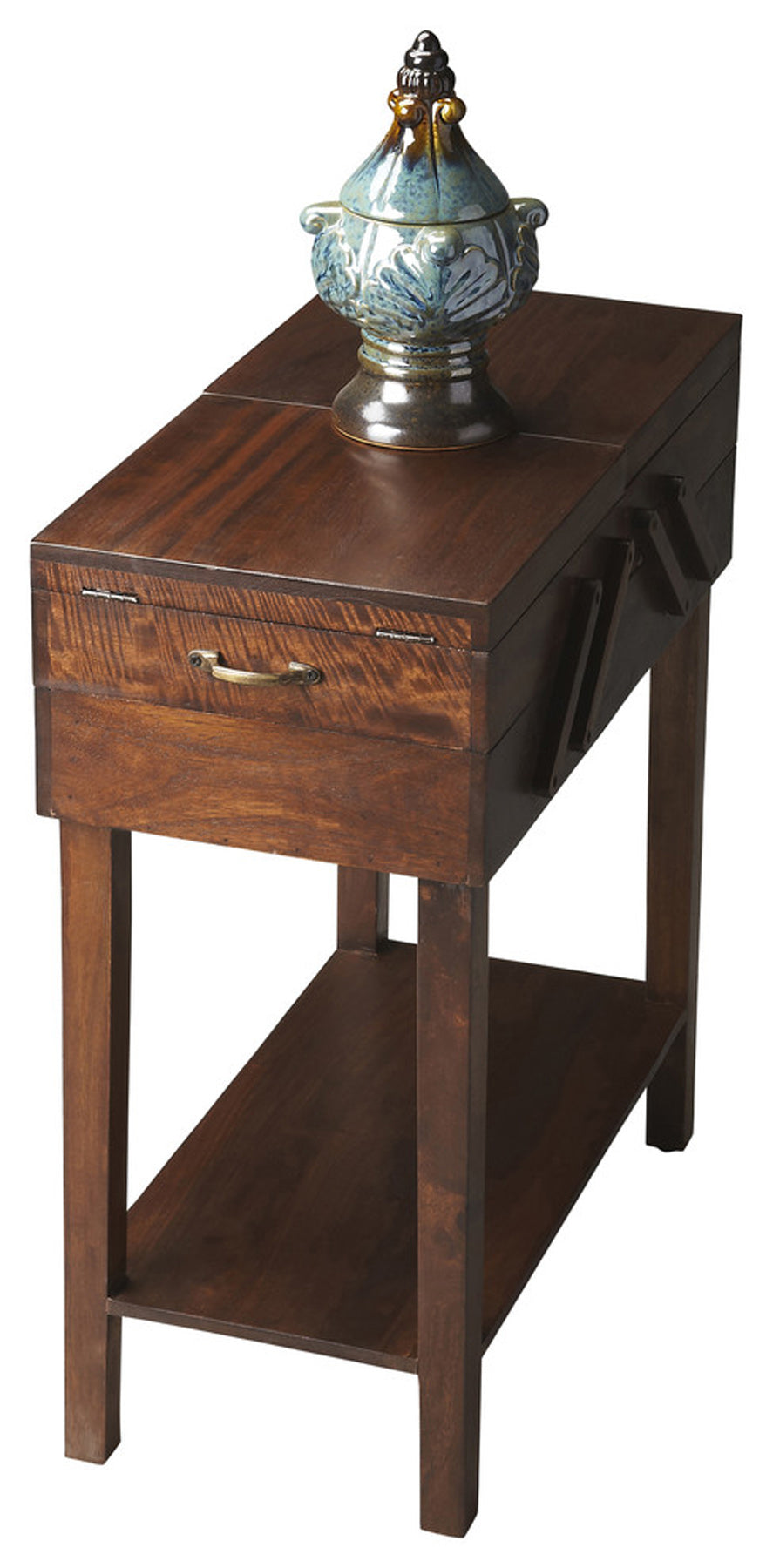 Butler Specialty Company Dirzo 13 in. W Rectangular Wood Lift Top Storage End Table with Lower Open Shelf, Dark Brown