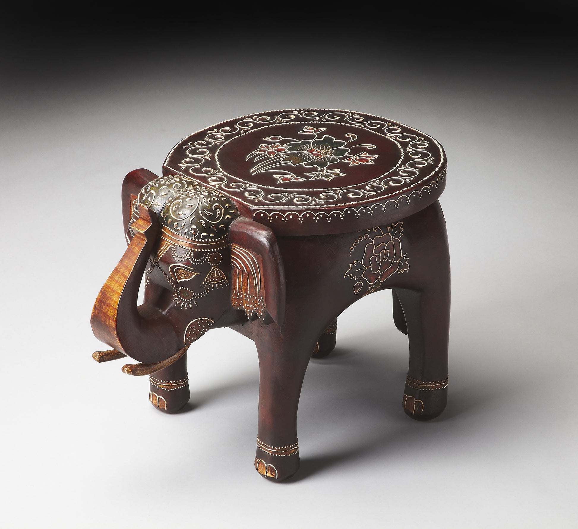 Butler Specialty Company Botswana 17 in. W Novelty Elephant Shaped Hand Painted Solid Wood Side Table, Assorted