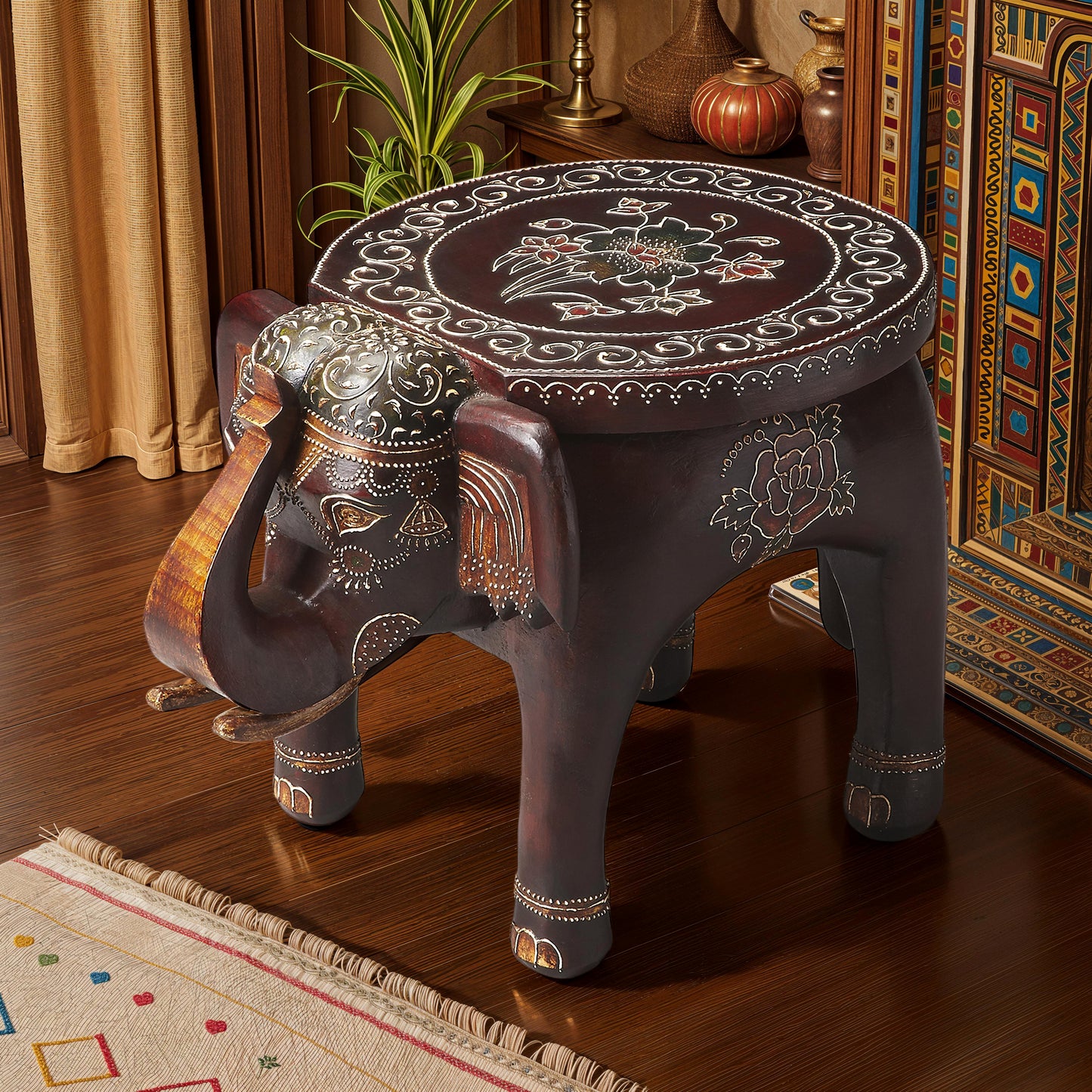 Butler Specialty Company Botswana 17 in. W Novelty Elephant Shaped Hand Painted Solid Wood Side Table, Assorted