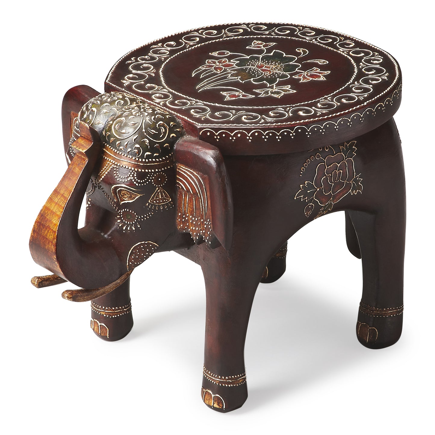 Butler Specialty Company Botswana 17 in. W Novelty Elephant Shaped Hand Painted Solid Wood Side Table, Assorted