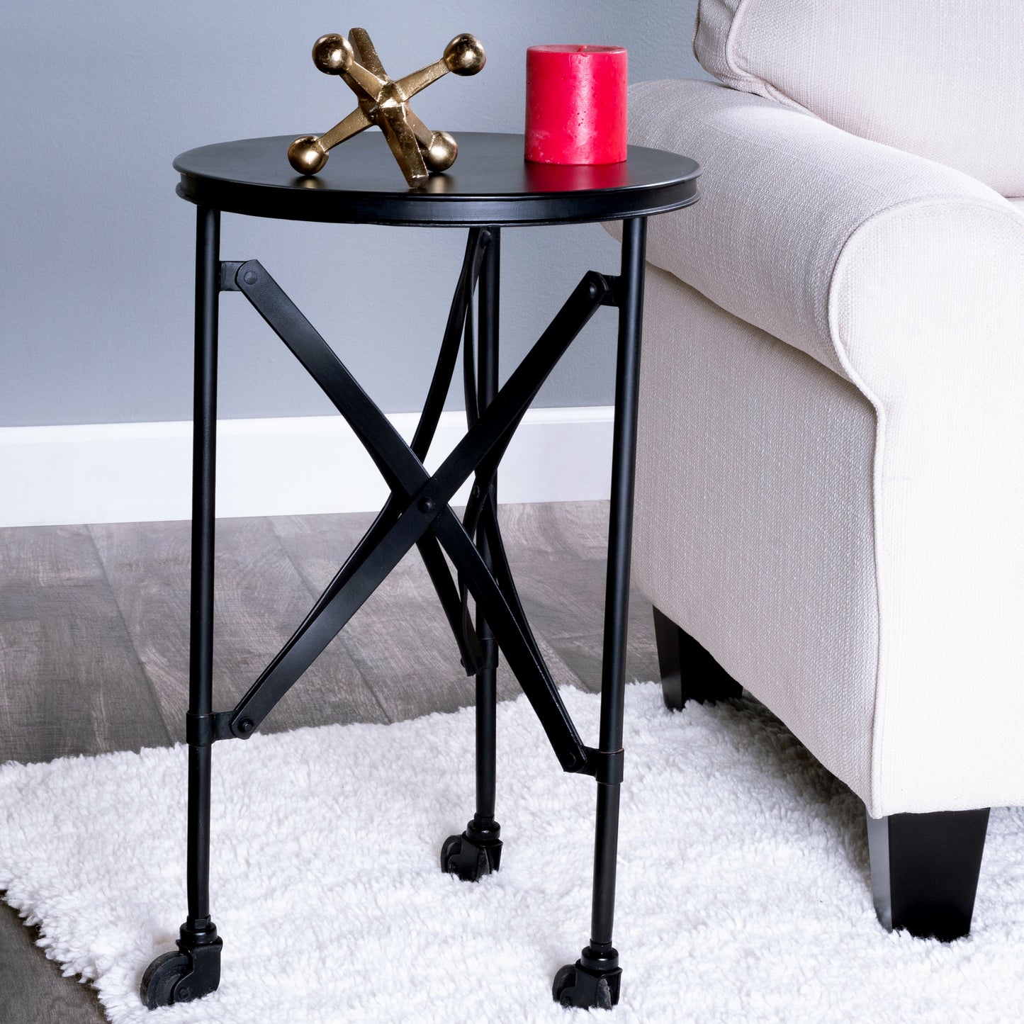 Butler Specialty Company Costigan 14.25 Round Metal Side Table on Casters, Black