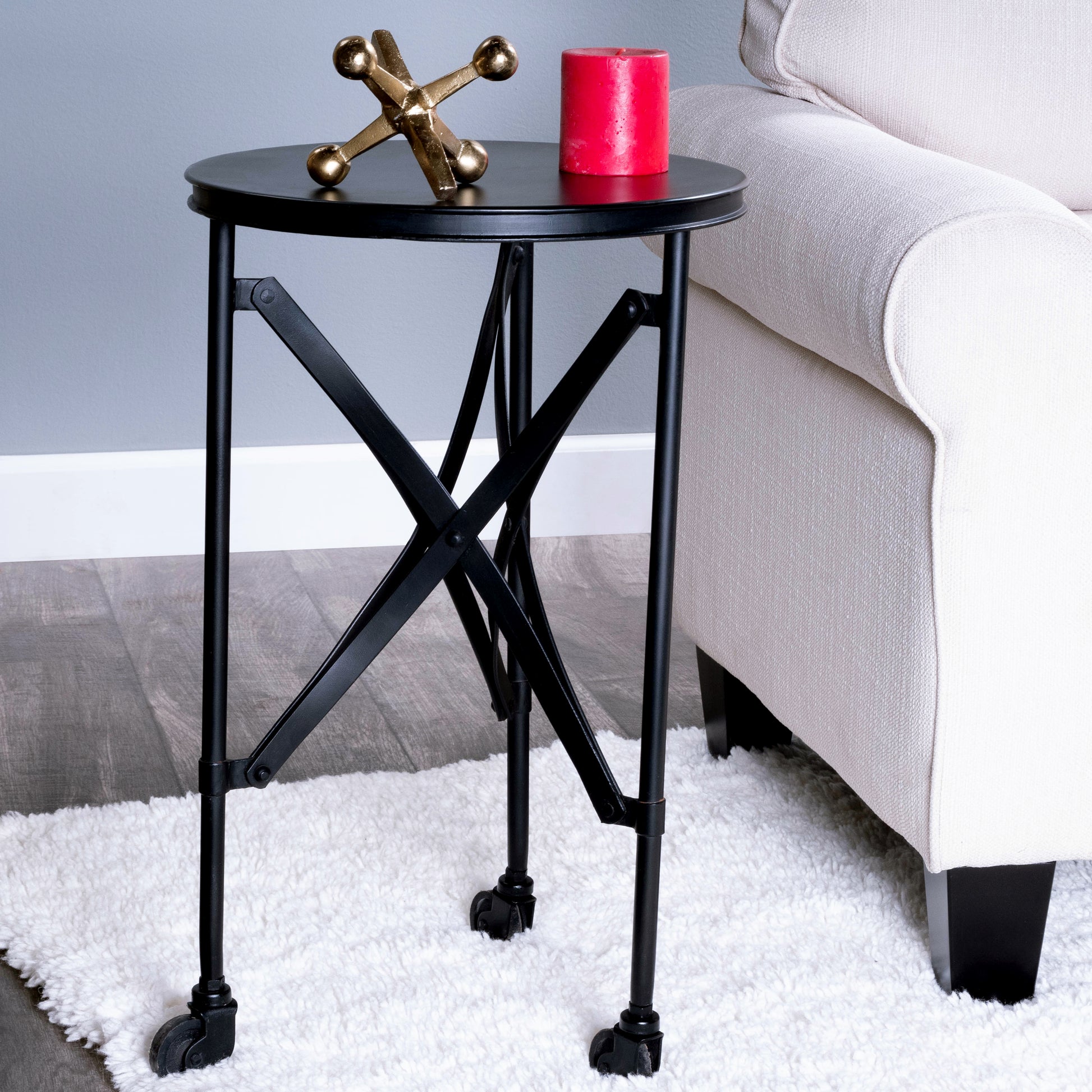 Butler Specialty Company Costigan 14.25 Round Metal Side Table on Casters, Black