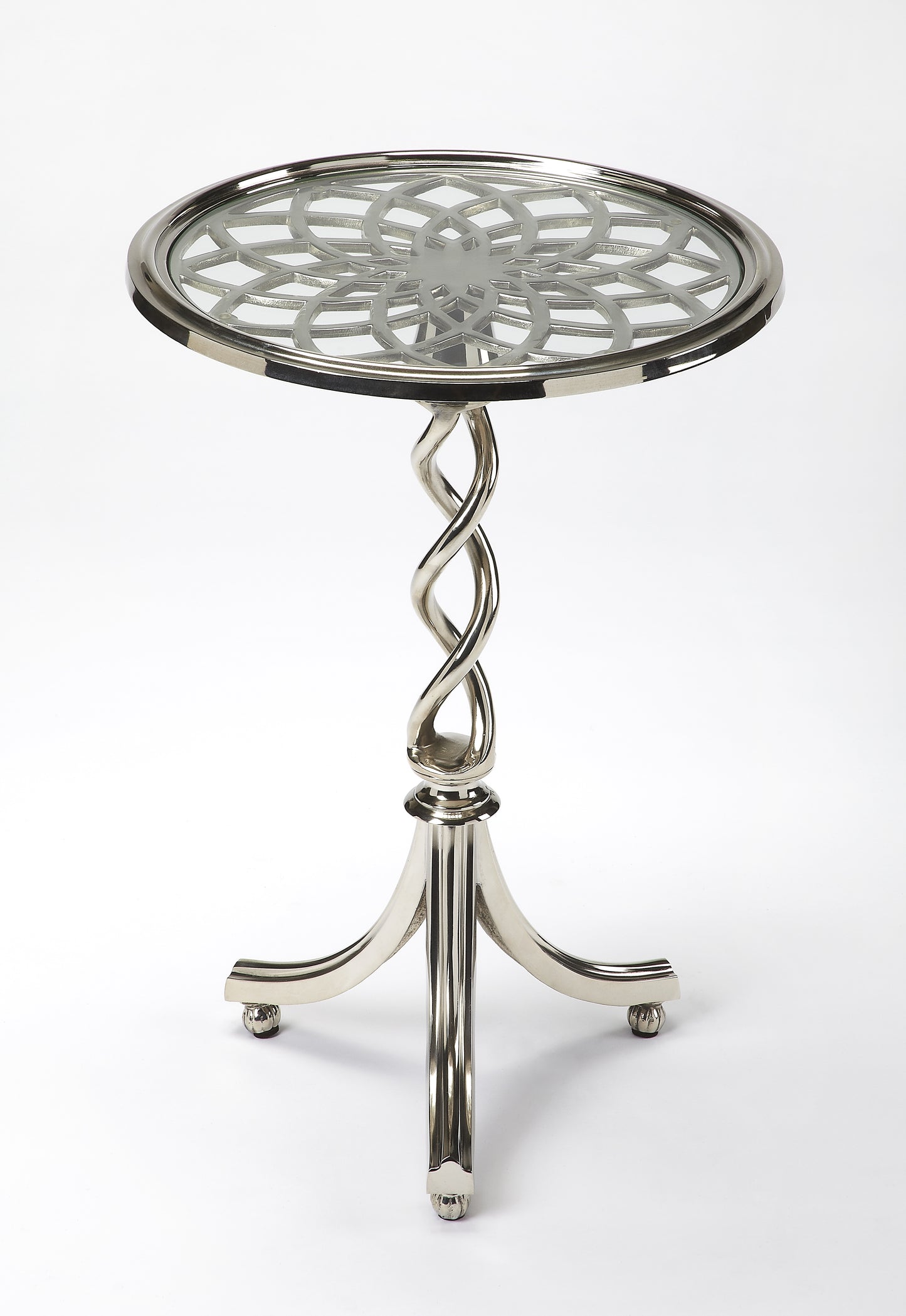 Butler Specialty Company Isidora 17.5 in. W Round Metal and Glass Modern Side Table, Silver