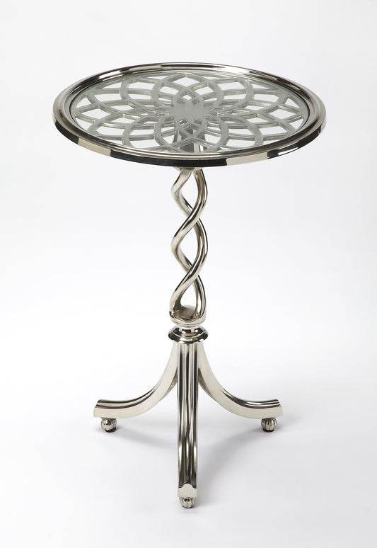 Butler Specialty Company Isidora 17.5 in. W Round Metal and Glass Modern Side Table, Silver
