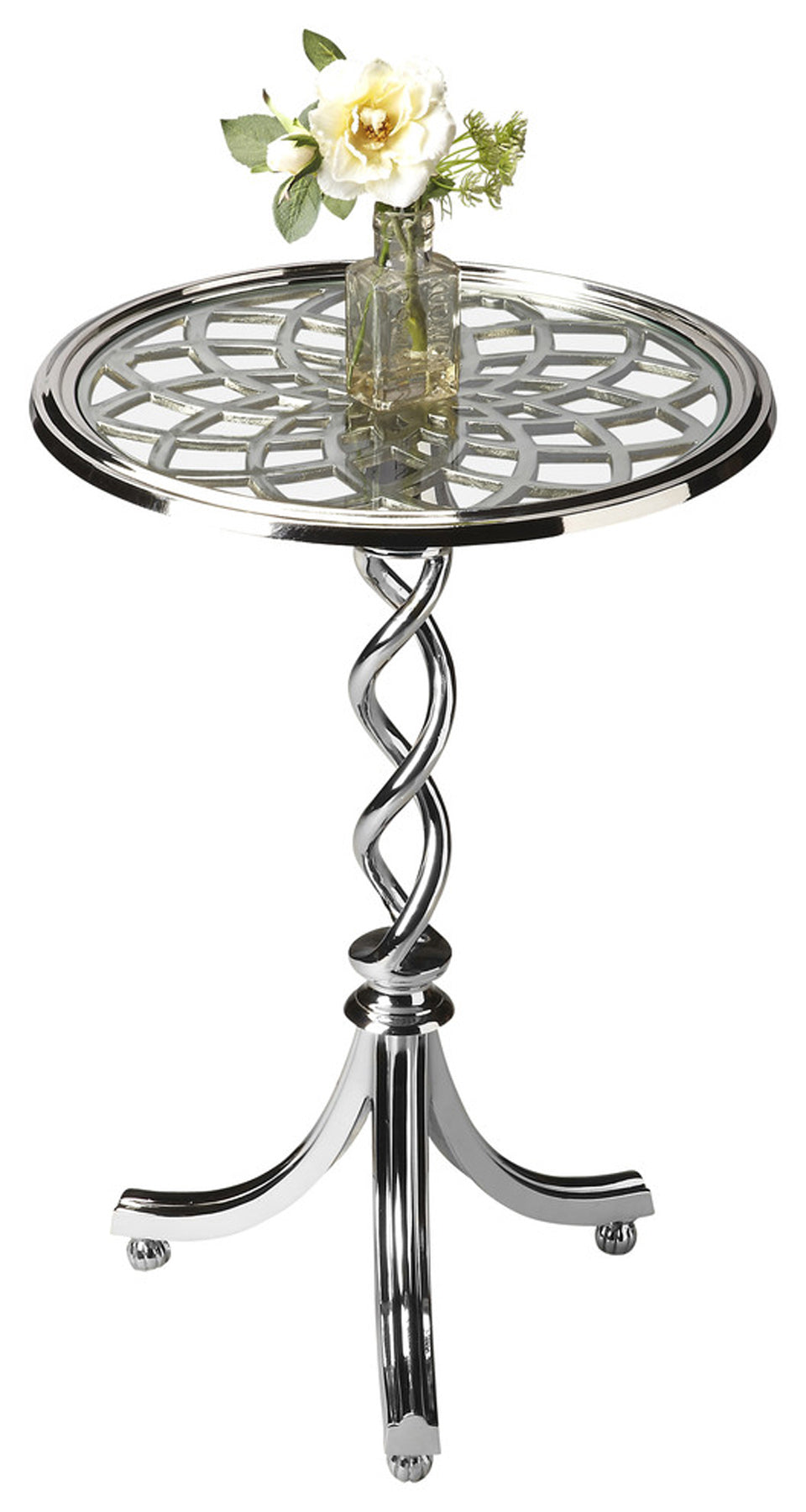 Butler Specialty Company Isidora 17.5 in. W Round Metal and Glass Modern Side Table, Silver