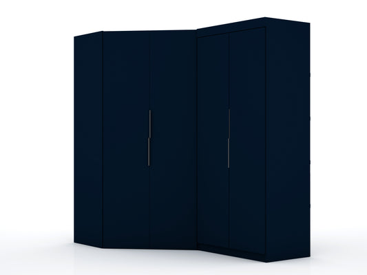 Manhattan Comfort Mulberry 3.0 Sectional Modern Corner Wardrobe Closet with 2 Drawers - Set of 2 in Tatiana Midnight Blue 117GMC4