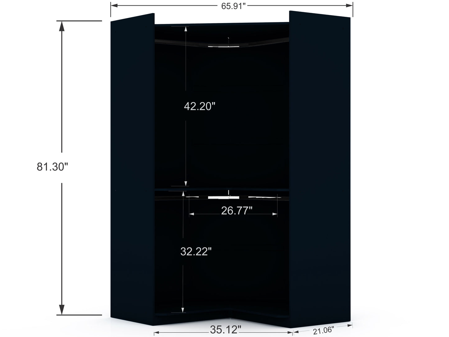 Manhattan Comfort Mulberry 3.0 Sectional Modern Corner Wardrobe Closet with 2 Drawers - Set of 2 in Tatiana Midnight Blue 117GMC4