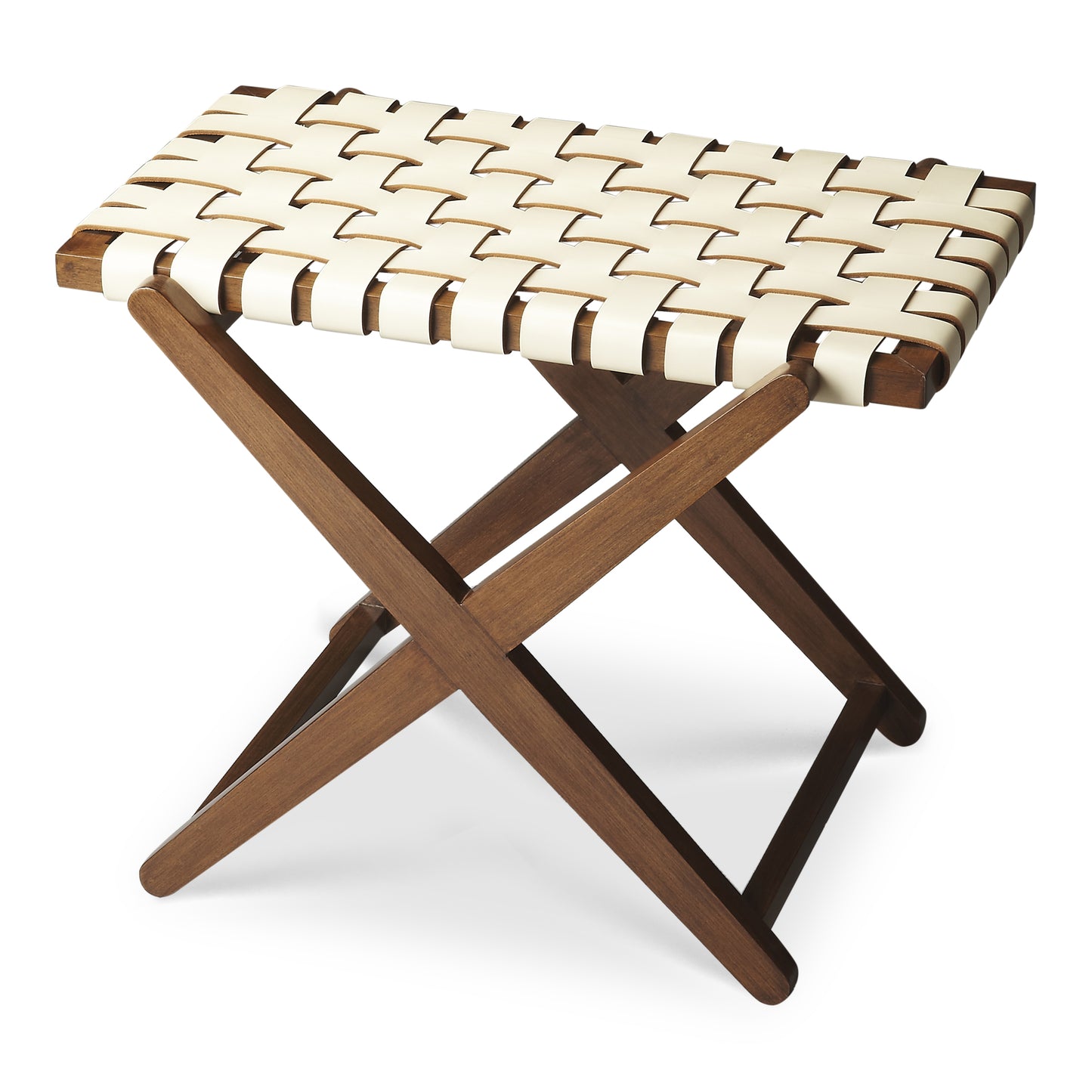 Butler Specialty Company Cipriani 24 in. W Rectangular Leather and Wood Luggage Rack, White, Brown