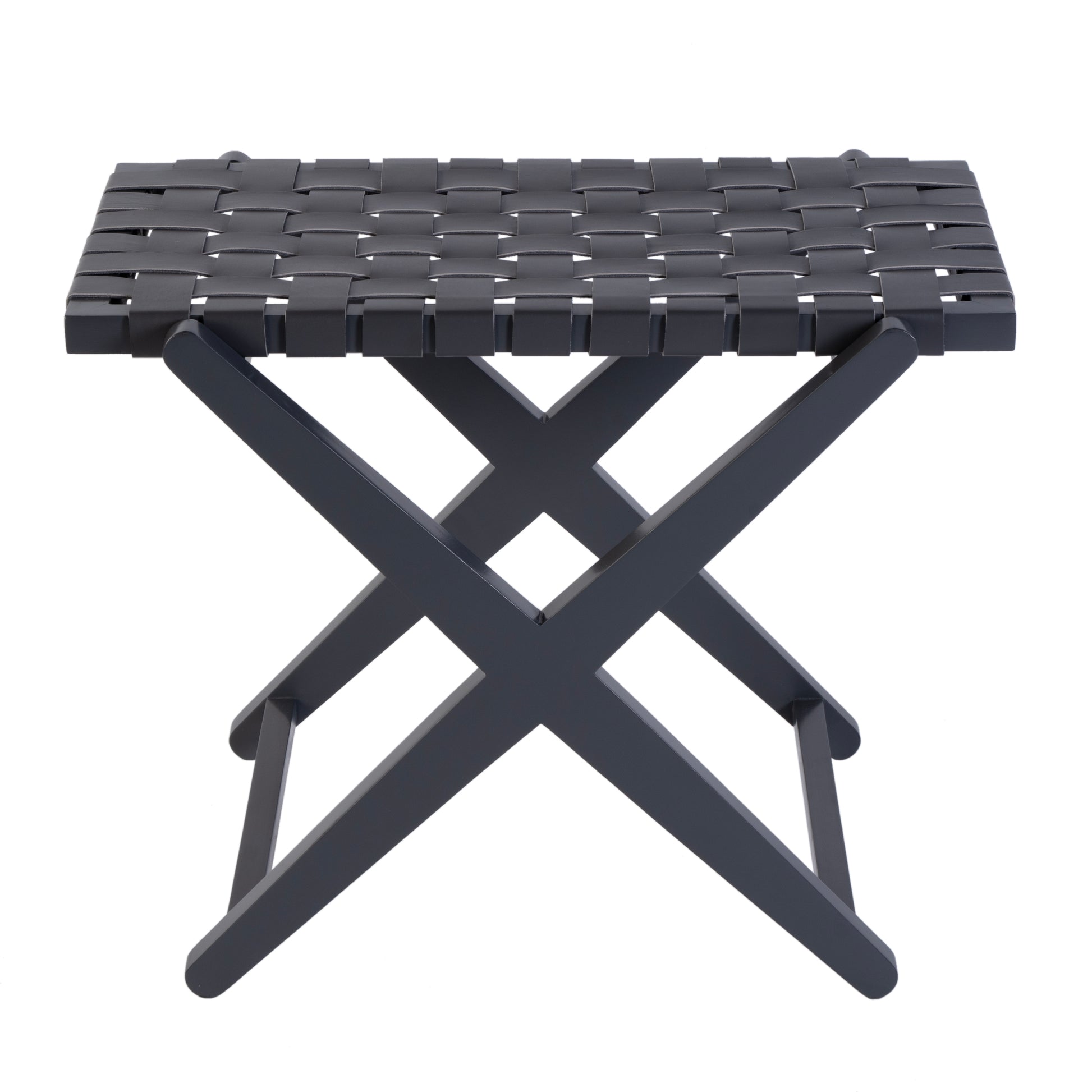 Butler Specialty Company Cipriani 24 in. W Rectangular Leather & Wood Luggage Rack, Gray