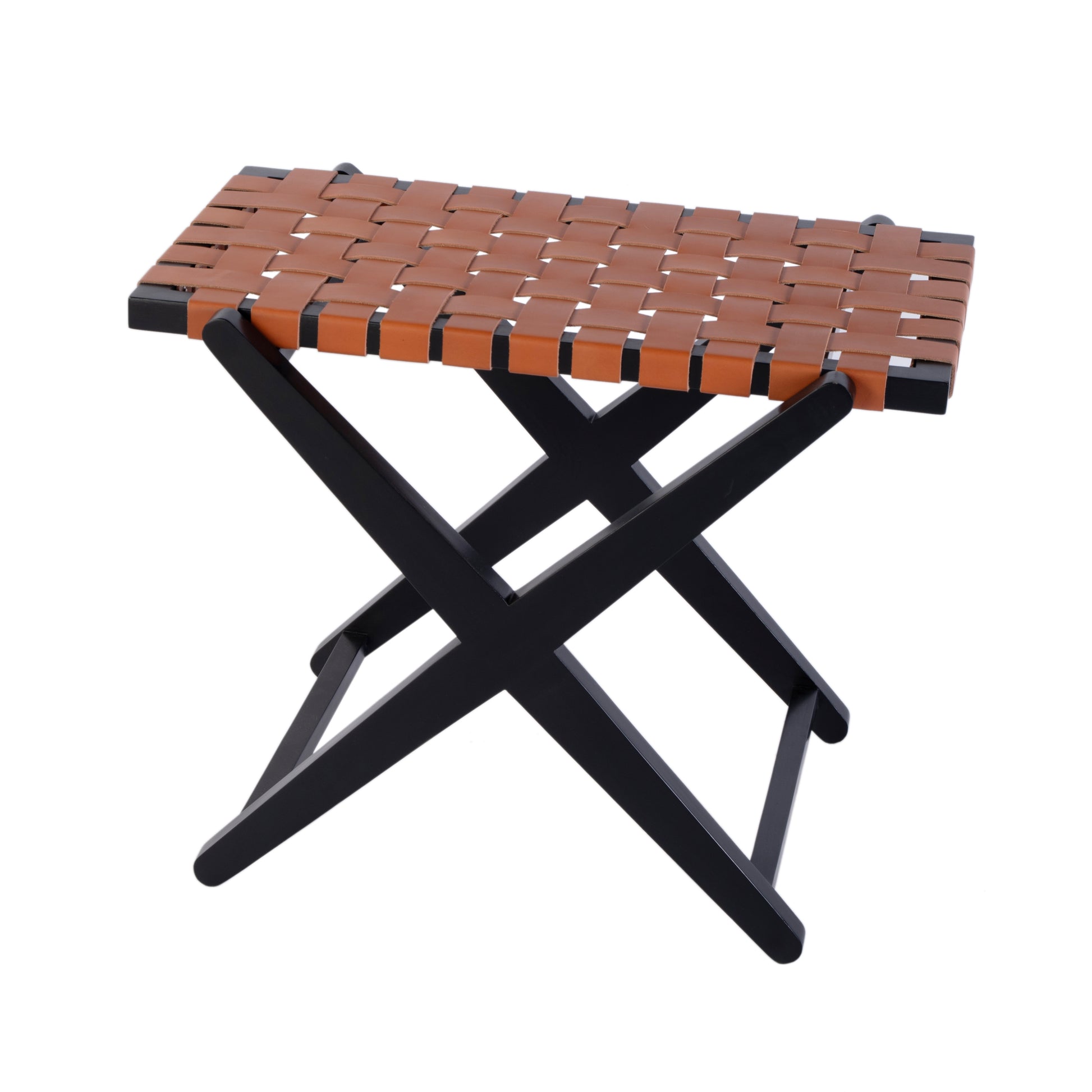 Butler Specialty Company Cipriani 24 in. W Rectangular Leather & Wood Luggage Rack, Orange, Black