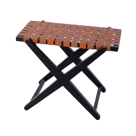 Butler Specialty Company Cipriani 24 in. W Rectangular Leather & Wood Luggage Rack, Orange, Black