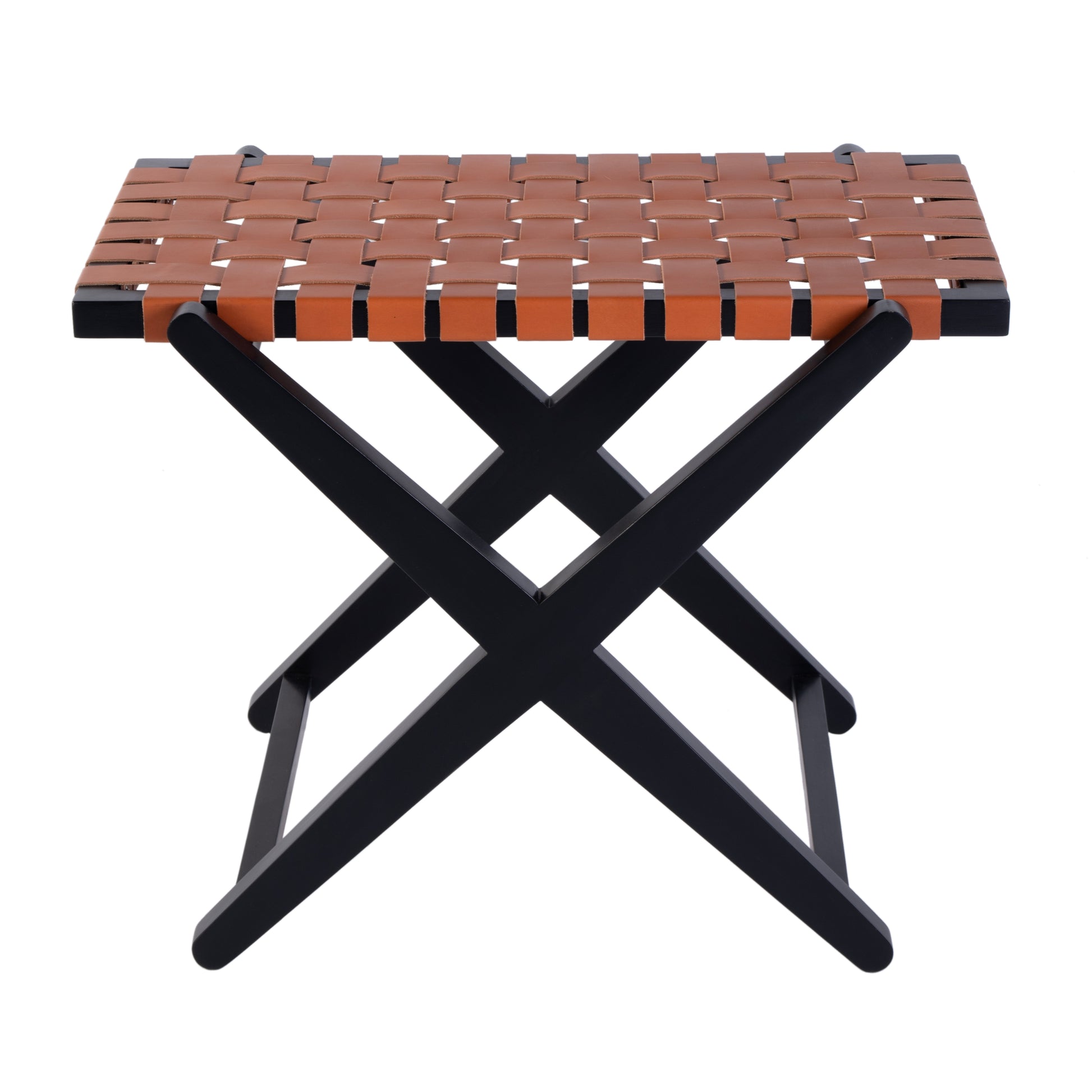 Butler Specialty Company Cipriani 24 in. W Rectangular Leather & Wood Luggage Rack, Orange, Black