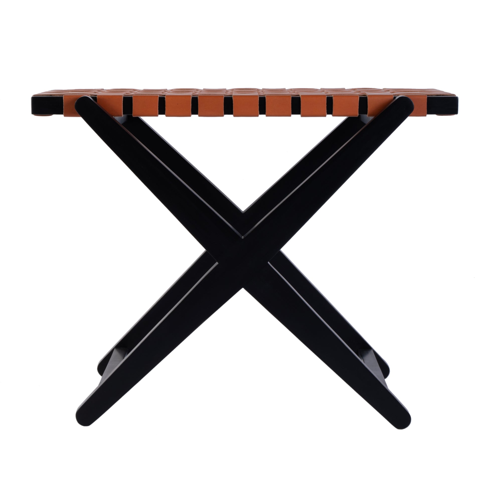 Butler Specialty Company Cipriani 24 in. W Rectangular Leather & Wood Luggage Rack, Orange, Black