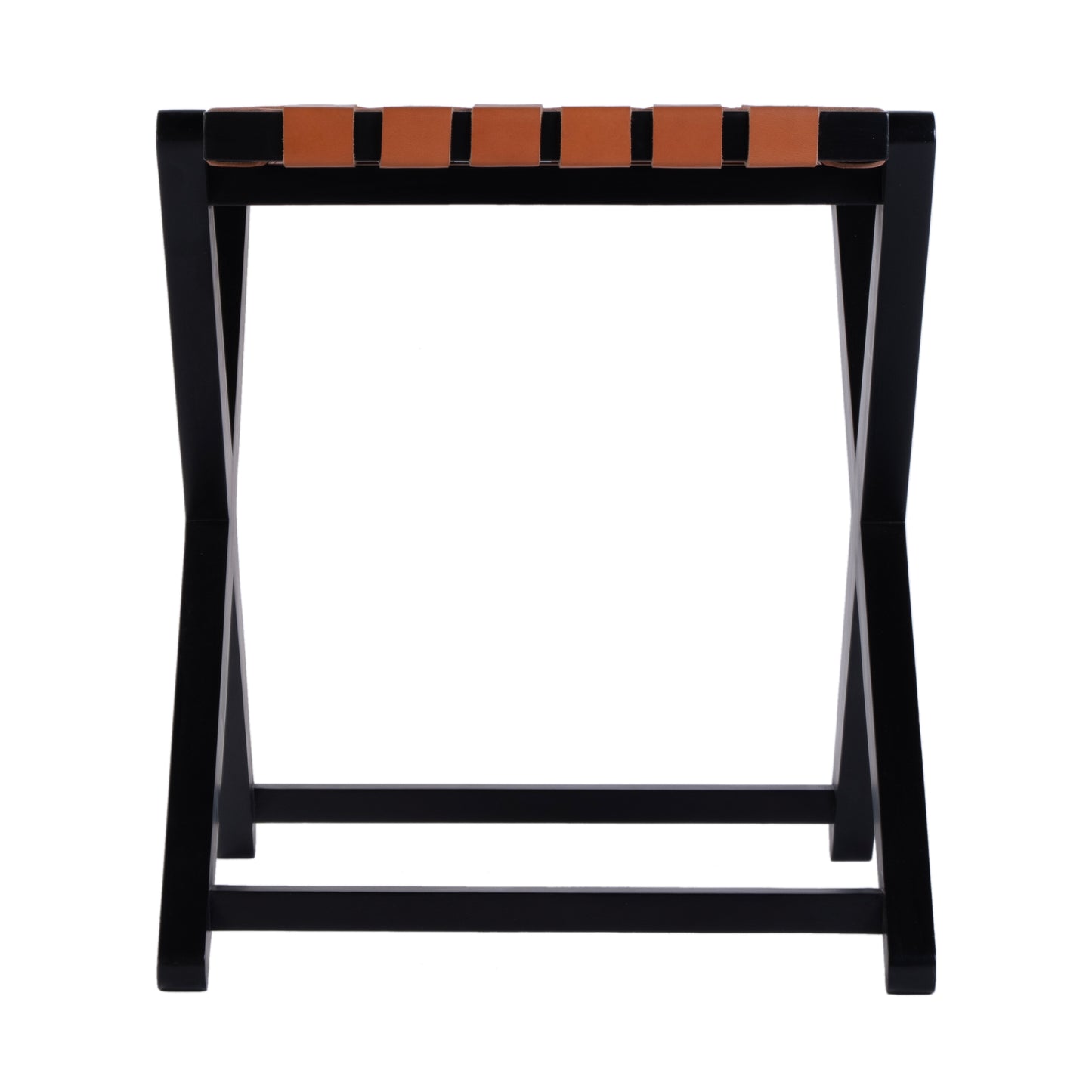 Butler Specialty Company Cipriani 24 in. W Rectangular Leather & Wood Luggage Rack, Orange, Black