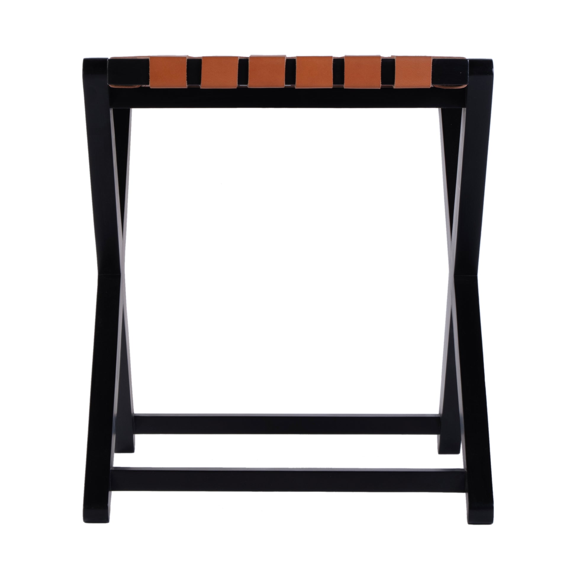 Butler Specialty Company Cipriani 24 in. W Rectangular Leather & Wood Luggage Rack, Orange, Black