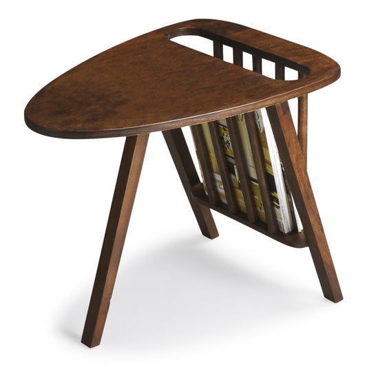 Butler Specialty Company Lowery 15 in. W Triangular Wood Modern Side Table with Magazine Holder, Dark Brown