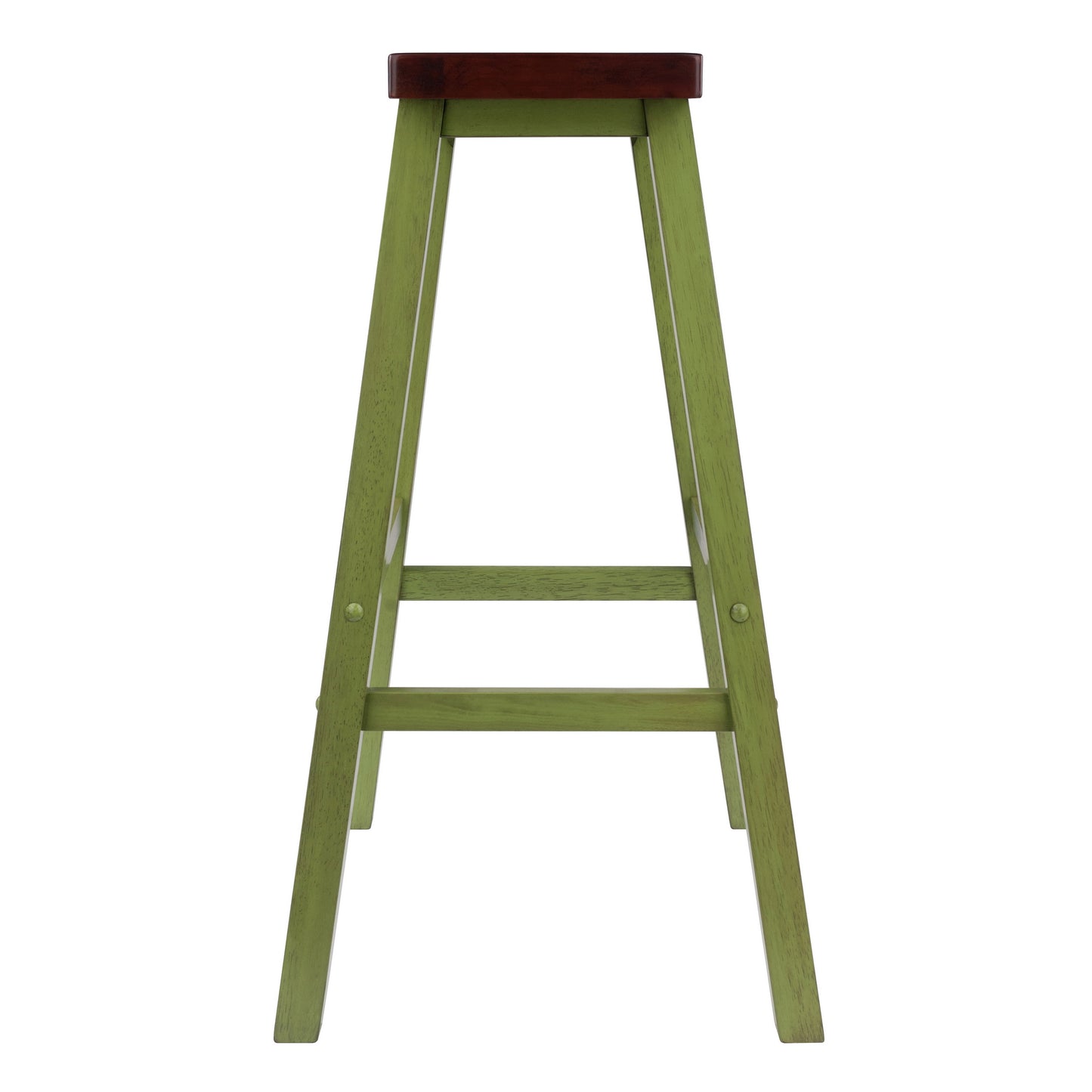Satori Saddle Seat Bar Stool, Rustic Green and Walnut