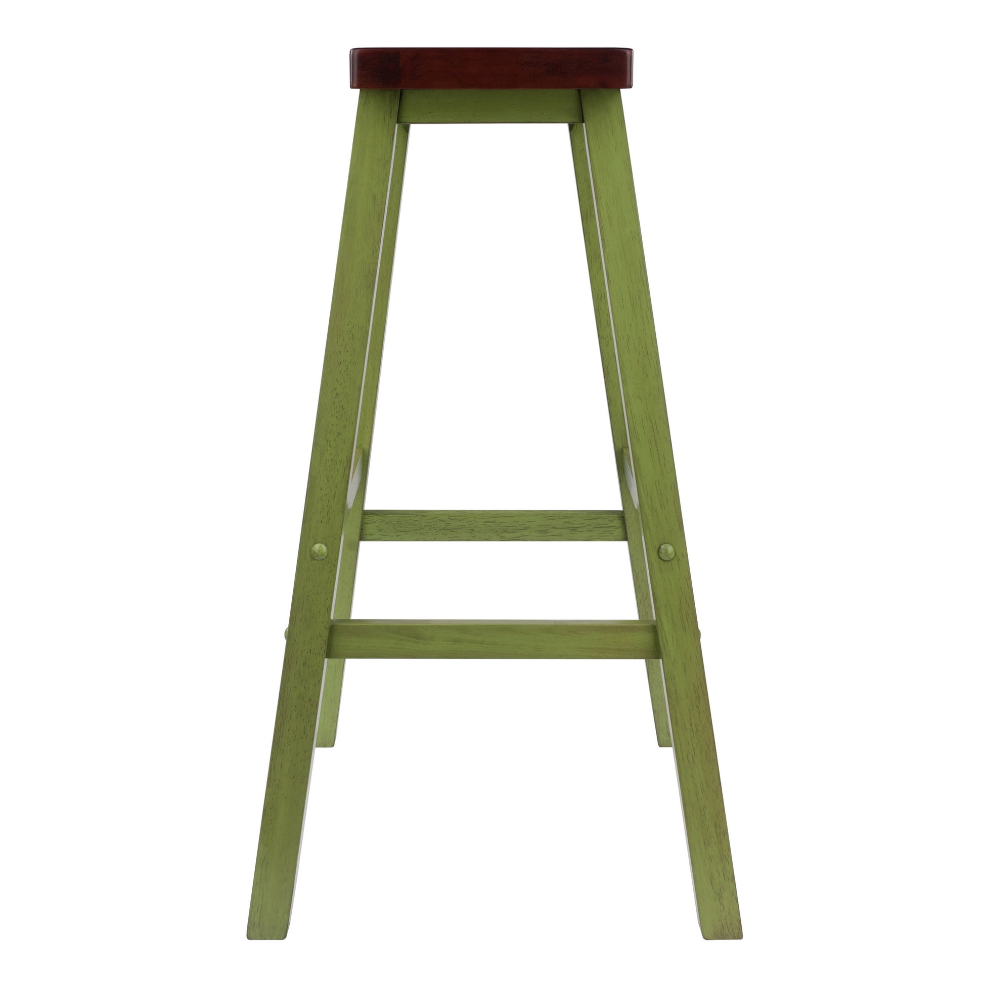 Satori Saddle Seat Bar Stool, Rustic Green and Walnut