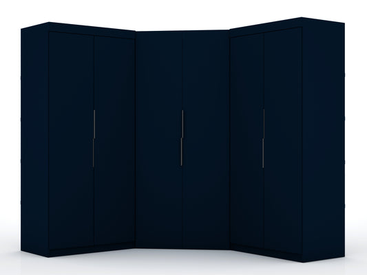 Manhattan Comfort Mulberry 3.0 Sectional Modern Wardrobe Corner Closet with 4 Drawers - Set of 3 in Tatiana Midnight Blue 119GMC4