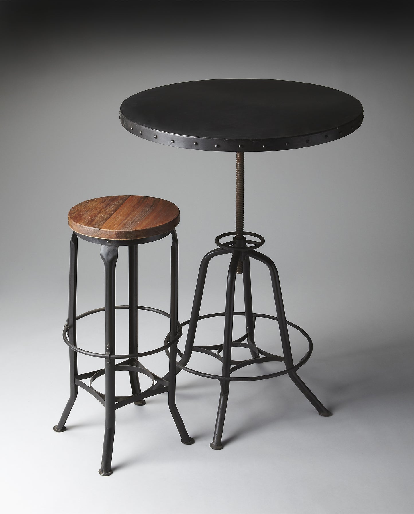 Butler Specialty Company EngleWood 29 in. W Round Metal Industrial Hall/Pub Table with Foot Support, Black