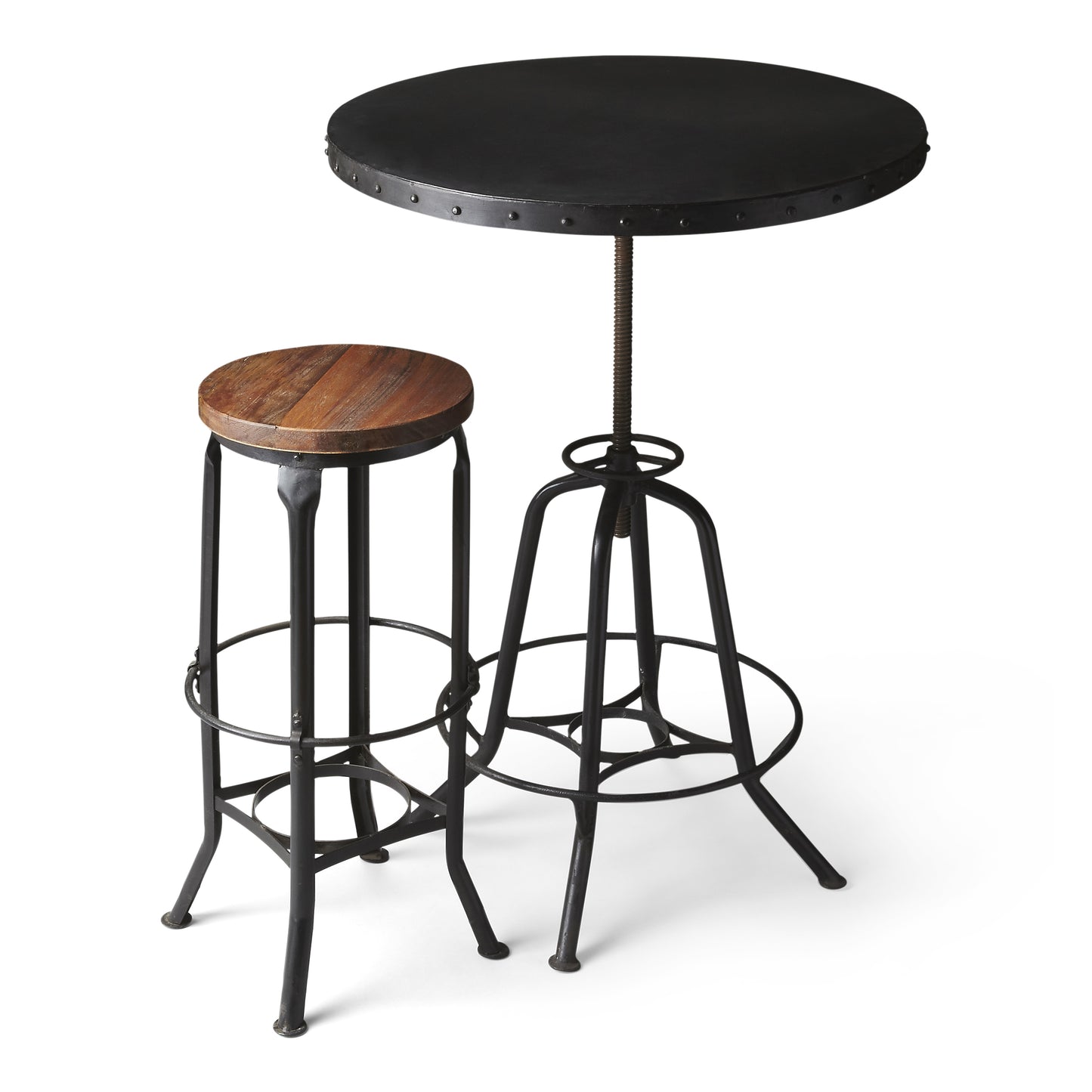 Butler Specialty Company EngleWood 29 in. W Round Metal Industrial Hall/Pub Table with Foot Support, Black