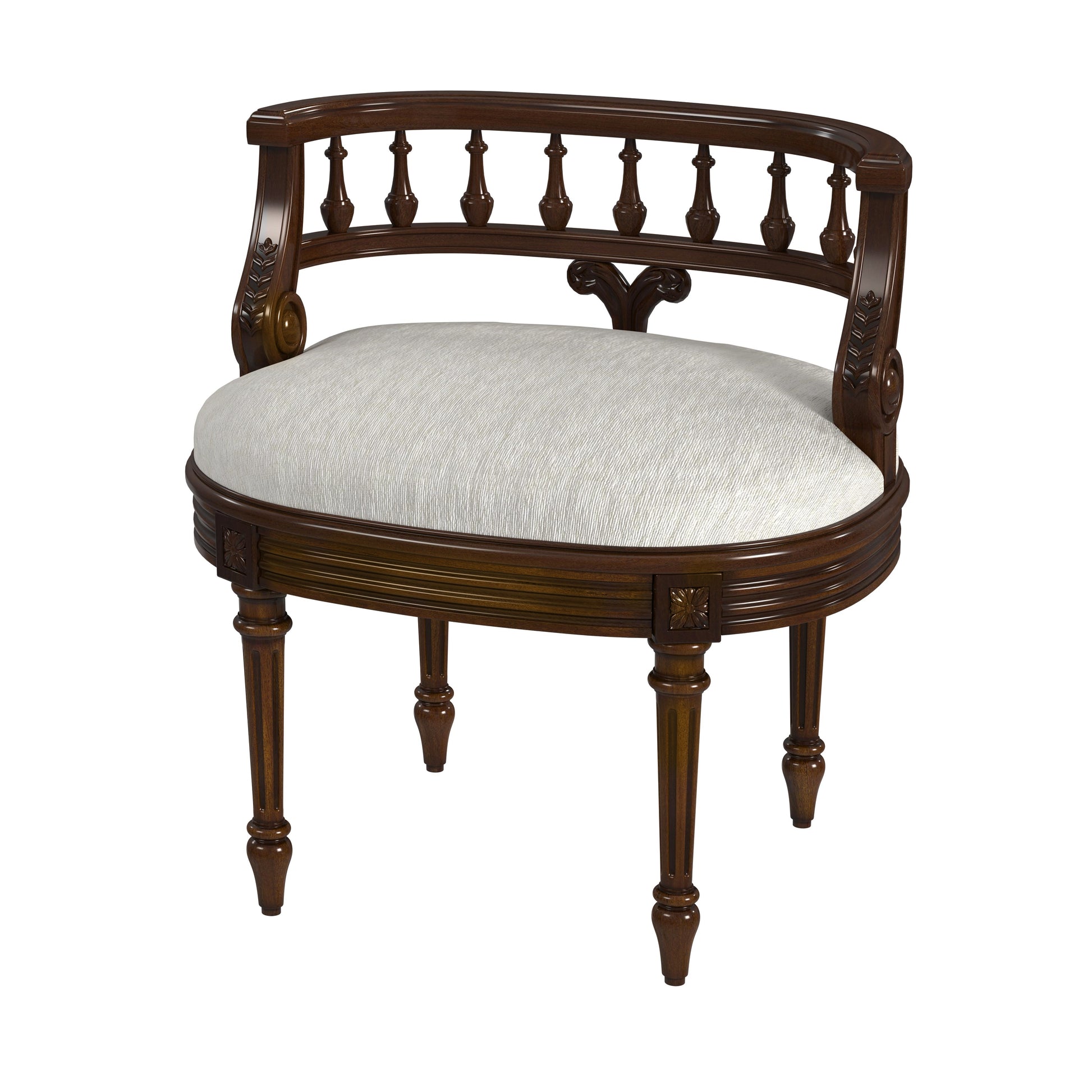 Butler Specialty Company Hathaway 22.5 in. W Oval Upholstered and Wood Traditional Vanity Seat, Medium Brown