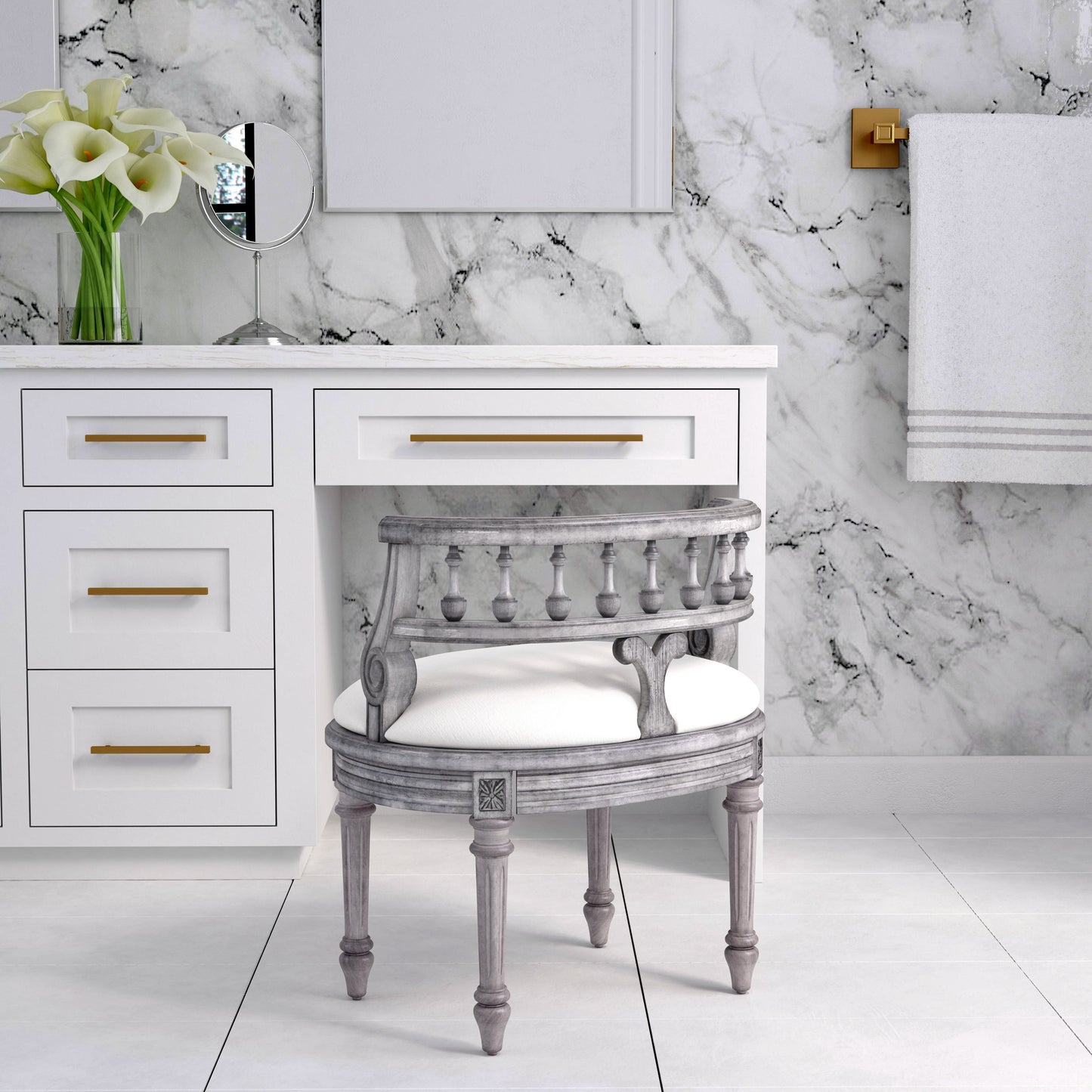 Hathaway Upholstered 22.5"W Vanity Seat in Gray 1218418