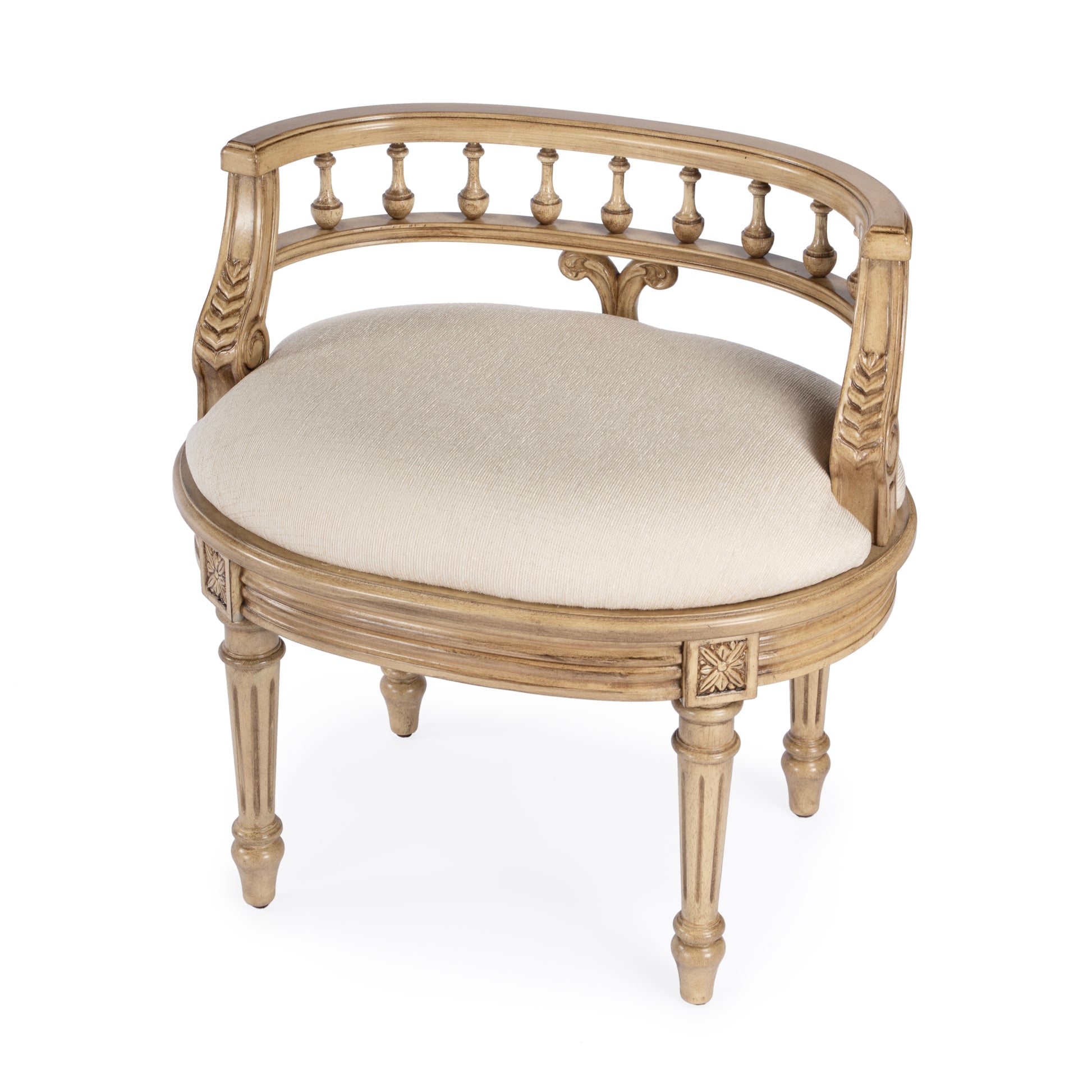 Butler Specialty Company Hathaway 22.5 in. W Oval Upholstered and Wood Traditional Vanity Seat, Beige
