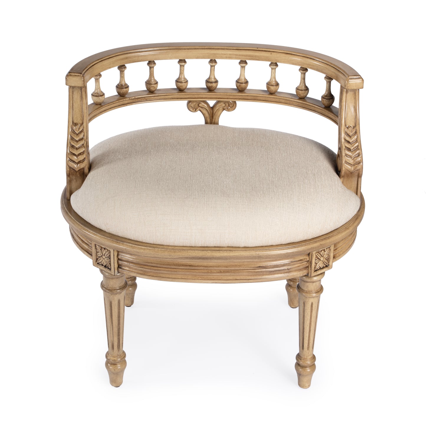 Butler Specialty Company Hathaway 22.5 in. W Oval Upholstered and Wood Traditional Vanity Seat, Beige