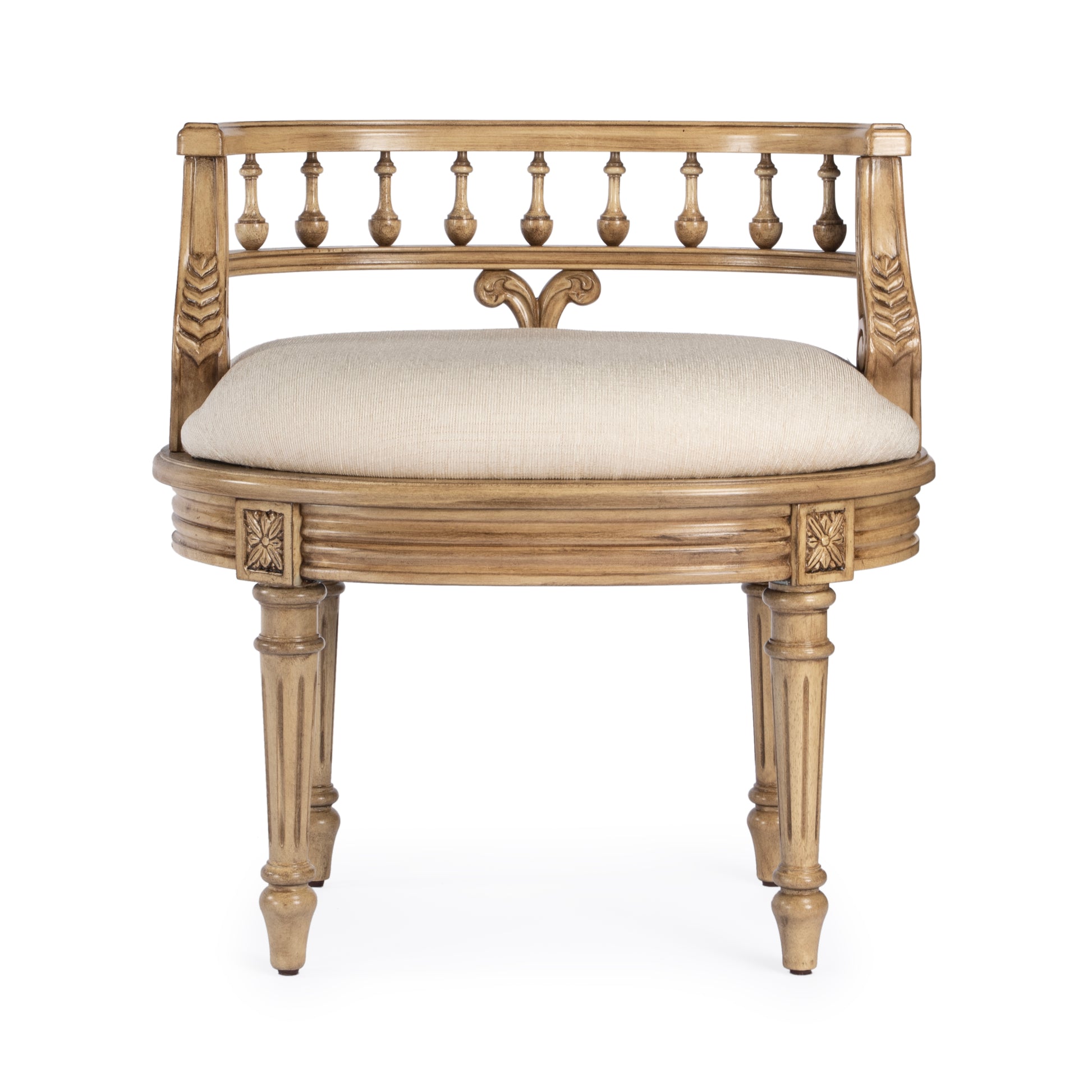 Butler Specialty Company Hathaway 22.5 in. W Oval Upholstered and Wood Traditional Vanity Seat, Beige