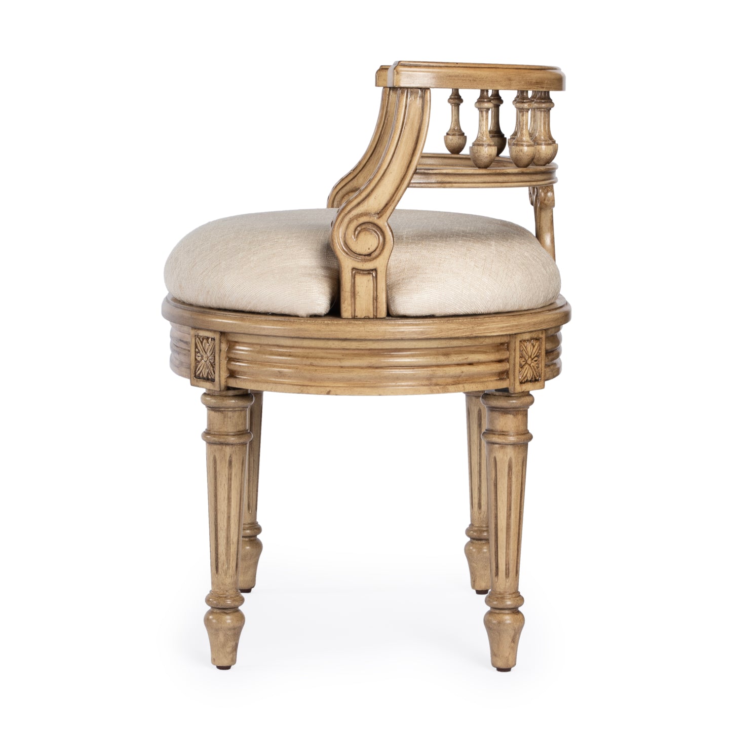 Butler Specialty Company Hathaway 22.5 in. W Oval Upholstered and Wood Traditional Vanity Seat, Beige