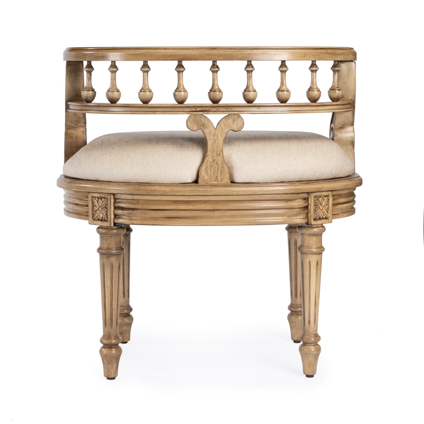 Butler Specialty Company Hathaway 22.5 in. W Oval Upholstered and Wood Traditional Vanity Seat, Beige