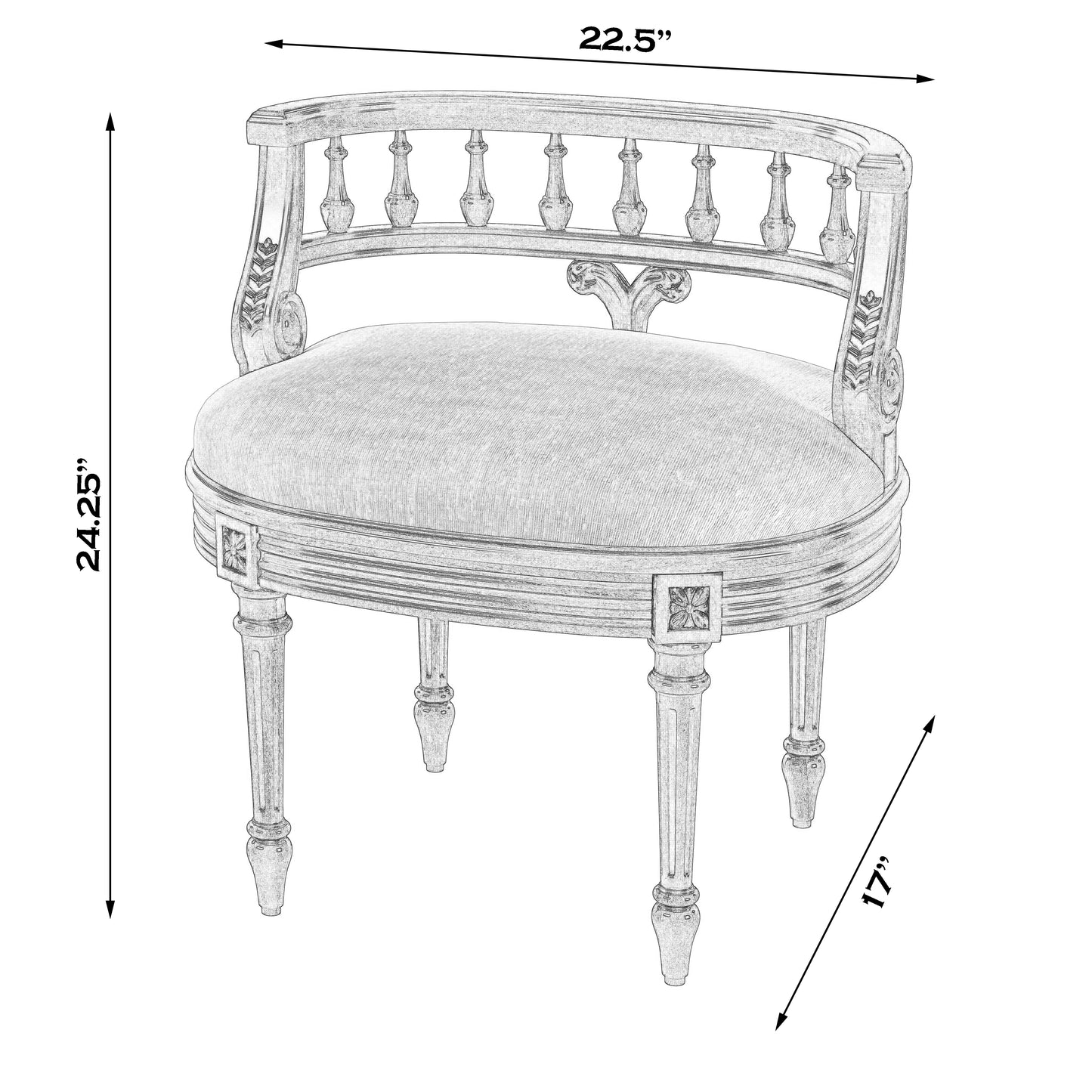 Butler Specialty Company Hathaway 22.5 in. W Oval Upholstered and Wood Traditional Vanity Seat, Beige