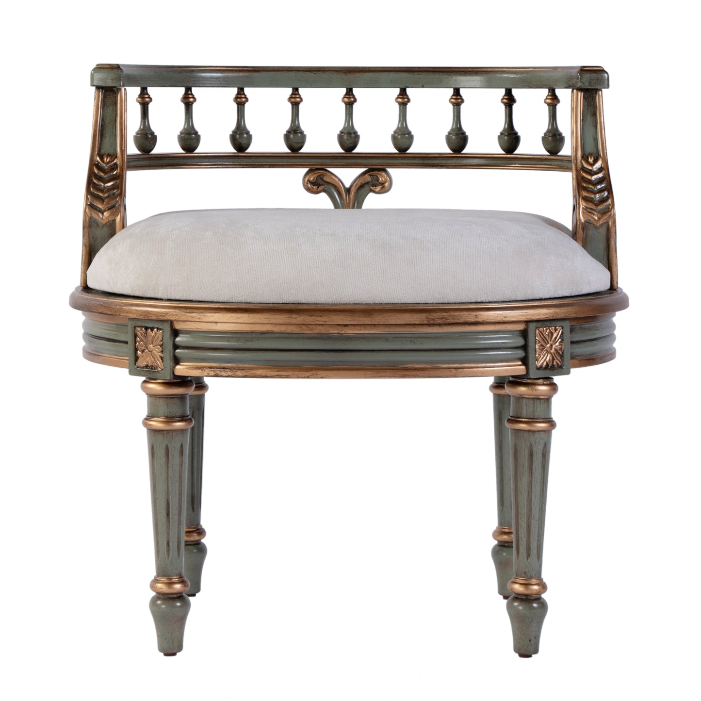 Butler Specialty Company Hathaway 22.5 in. W Oval Upholstered and Wood Traditional Vanity Seat, Pastel Green