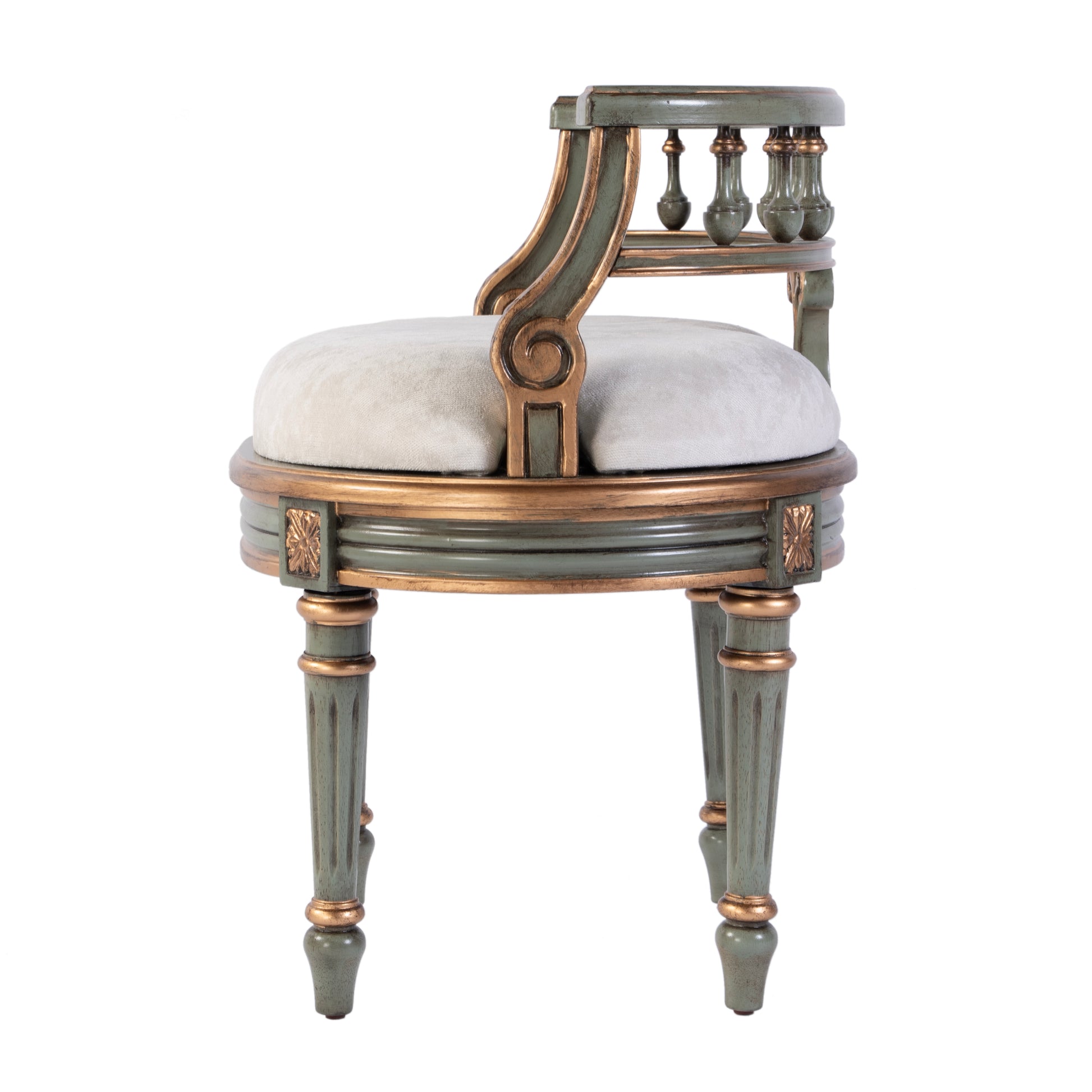 Butler Specialty Company Hathaway 22.5 in. W Oval Upholstered and Wood Traditional Vanity Seat, Pastel Green