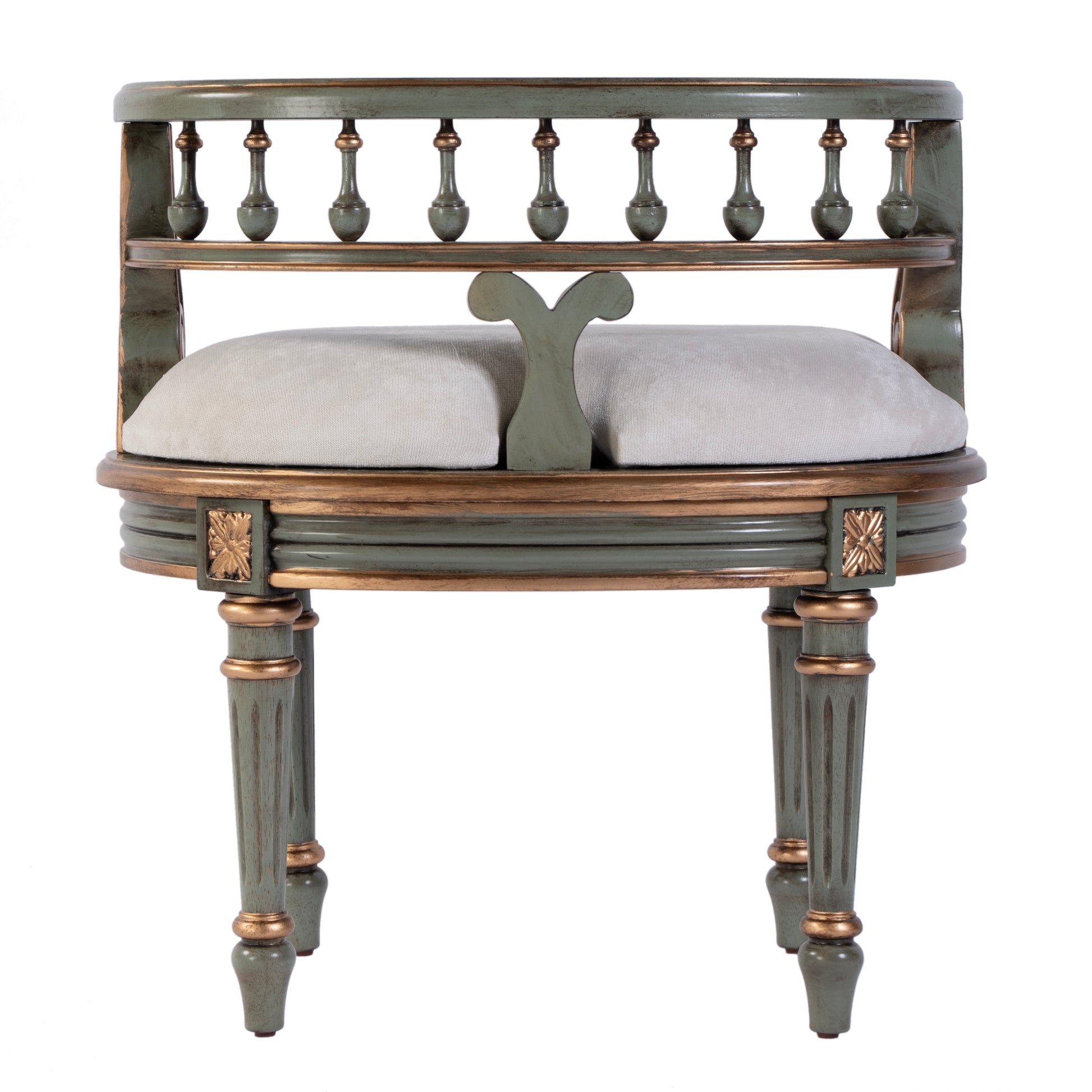 Butler Specialty Company Hathaway 22.5 in. W Oval Upholstered and Wood Traditional Vanity Seat, Pastel Green