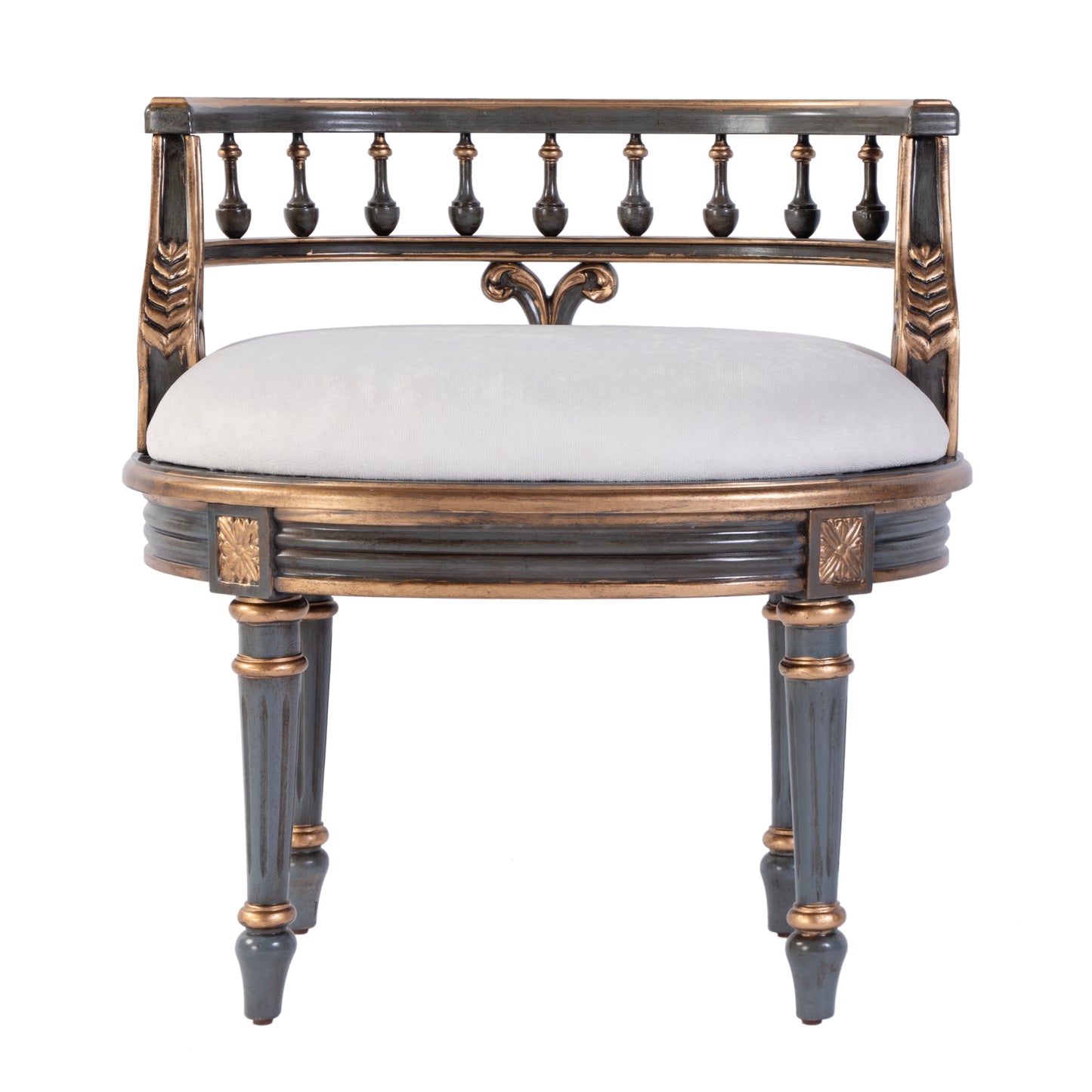 Butler Specialty Company Hathaway 22.5 in. W Oval Upholstered and Wood Traditional Vanity Seat, Pastel Blue