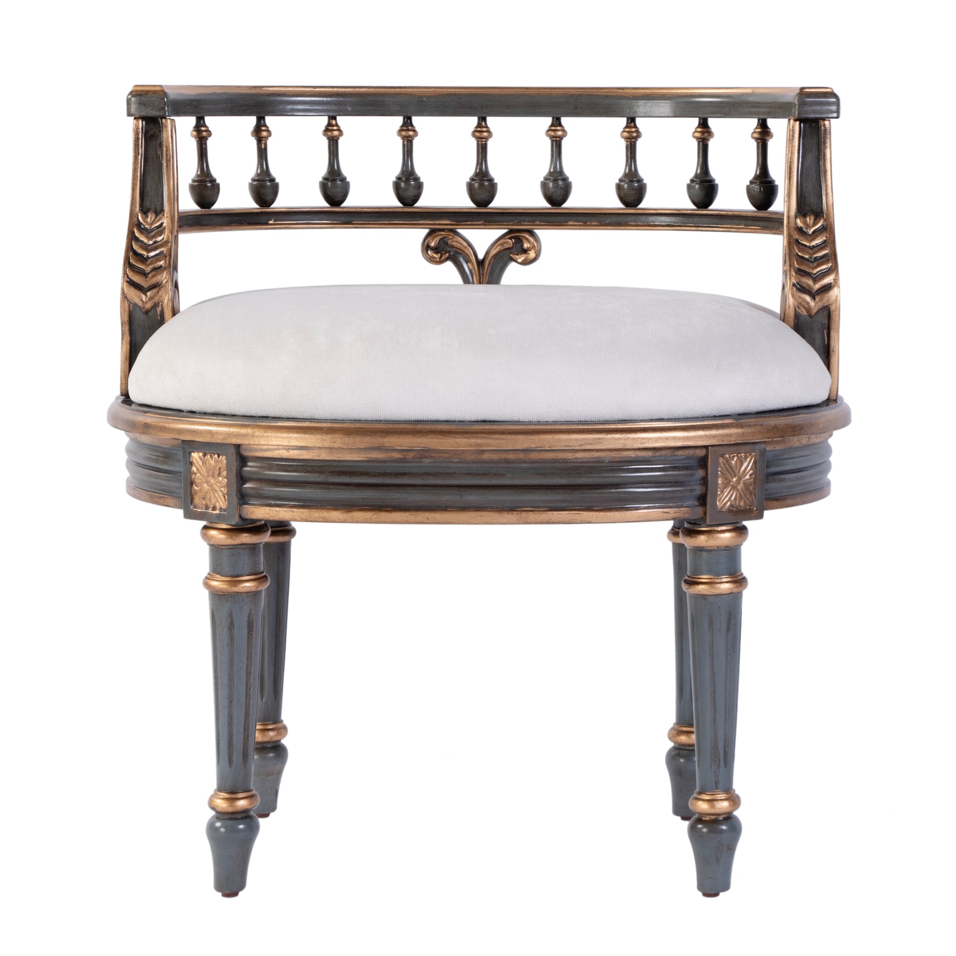 Butler Specialty Company Hathaway 22.5 in. W Oval Upholstered and Wood Traditional Vanity Seat, Pastel Blue