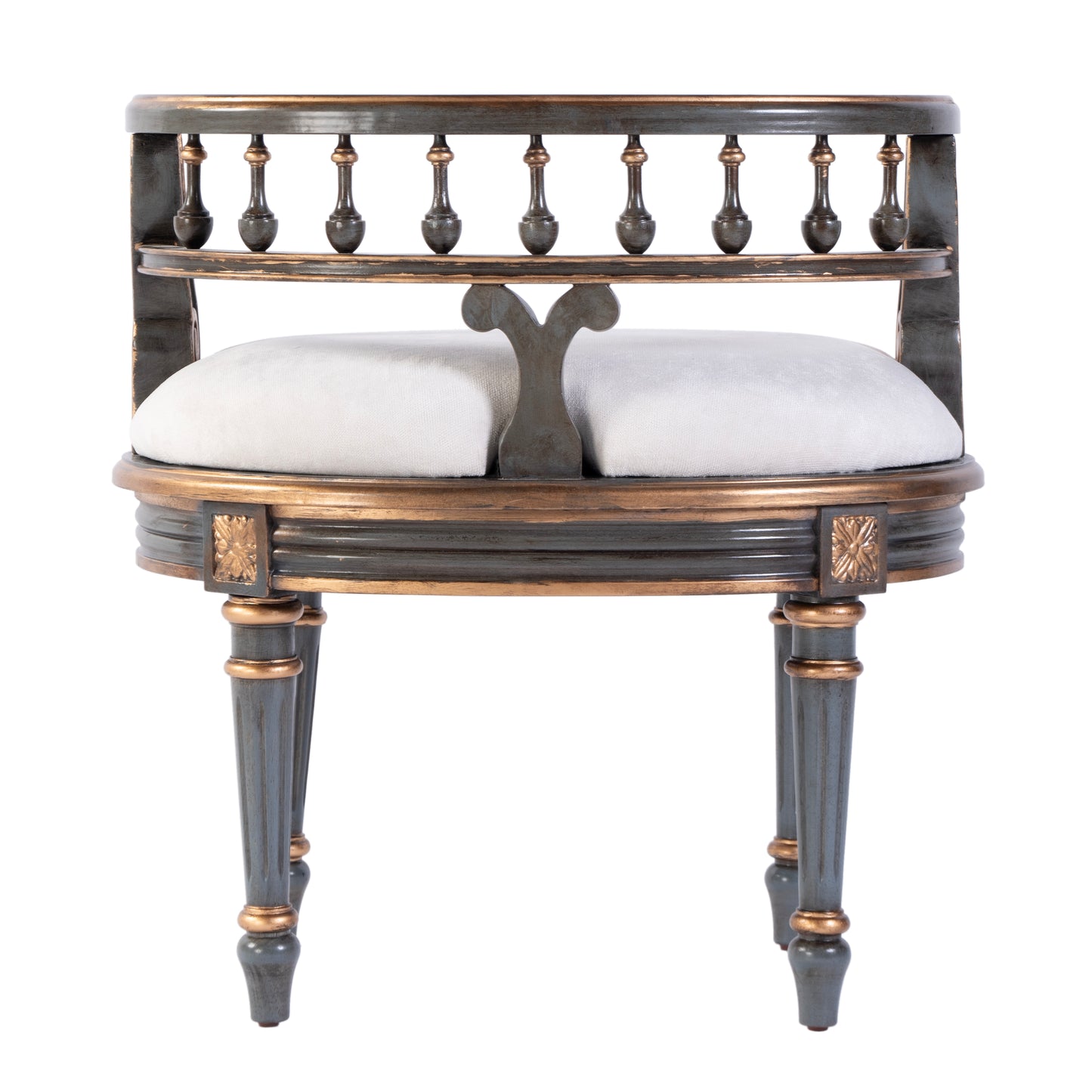 Butler Specialty Company Hathaway 22.5 in. W Oval Upholstered and Wood Traditional Vanity Seat, Pastel Blue