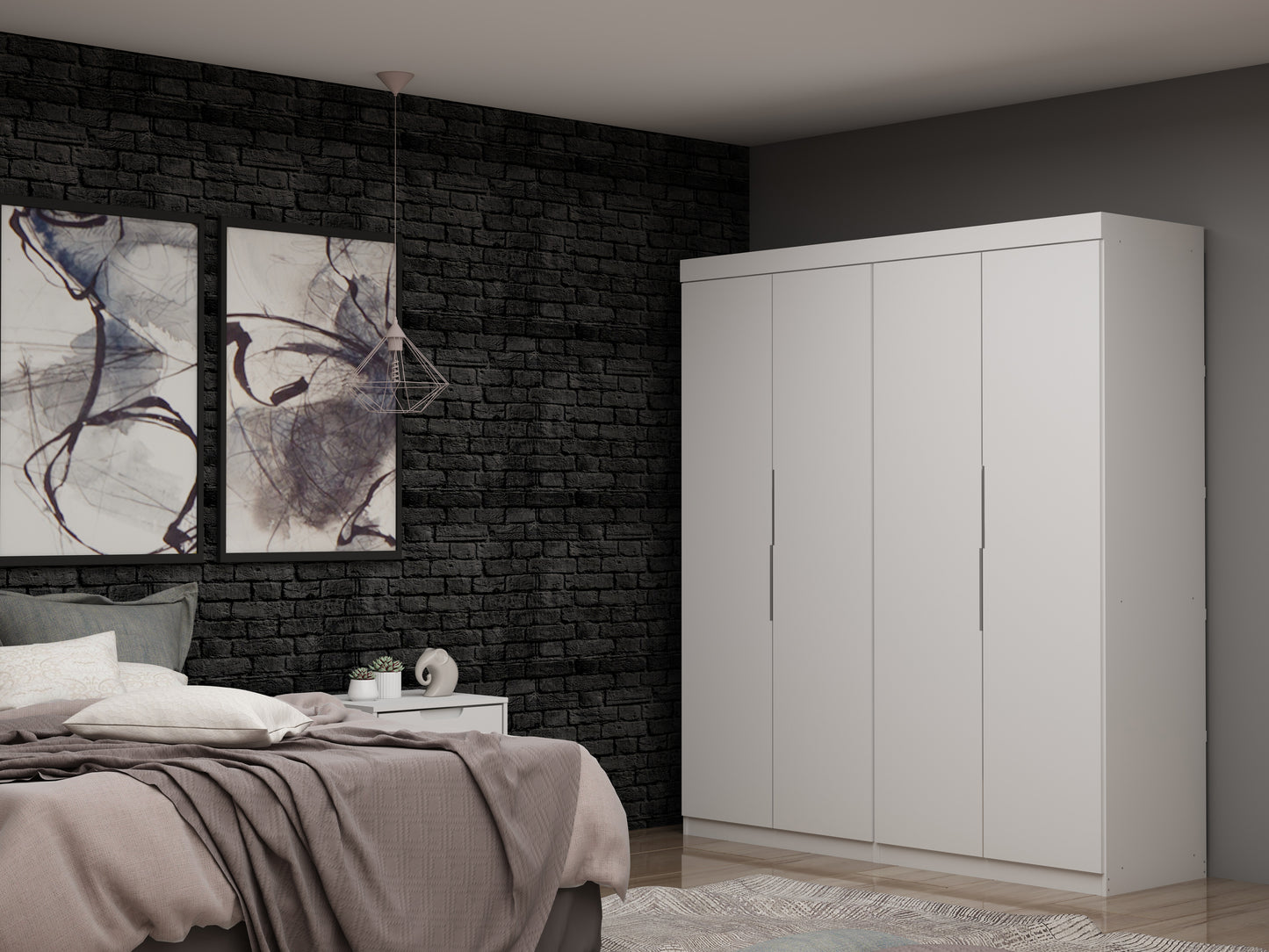 Mulberry Contemporary Modern 9-Piece Wardrobe Closet in White 121GMC1