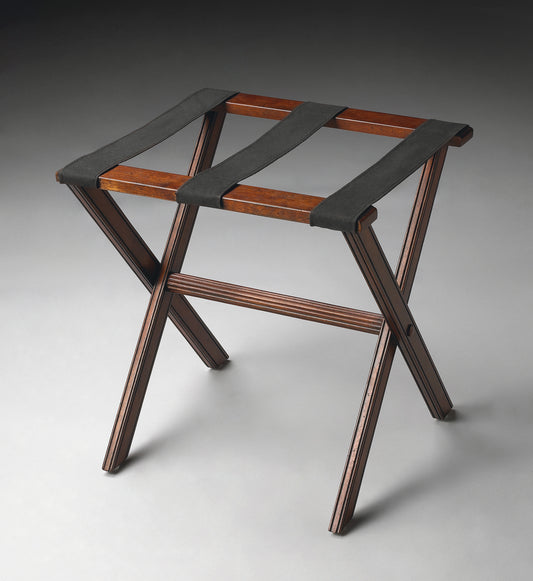 Butler Specialty Company Anthony 25.25 in. W Rectangular Fabric and Wood Folding Luggage Rack, Dark Brown