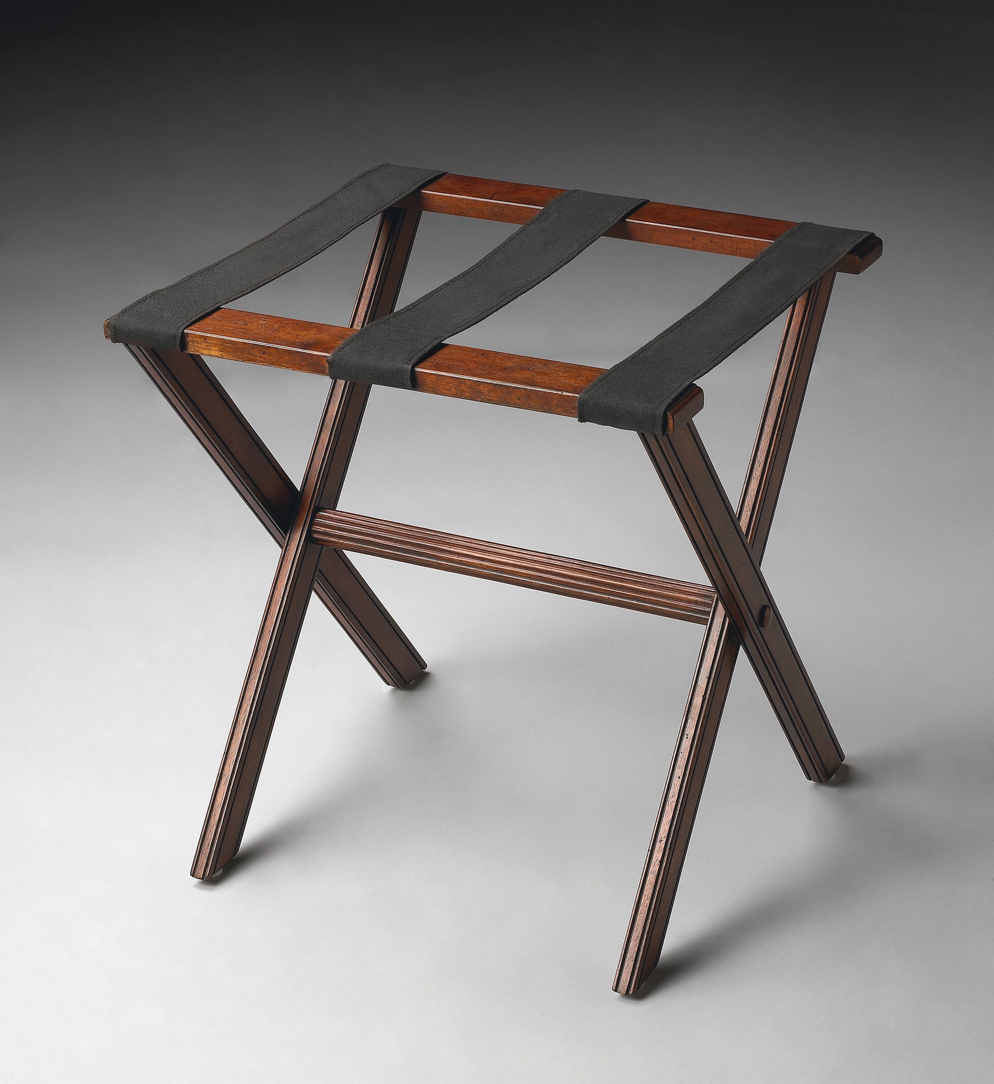 Butler Specialty Company Anthony 25.25 in. W Rectangular Fabric and Wood Folding Luggage Rack, Dark Brown