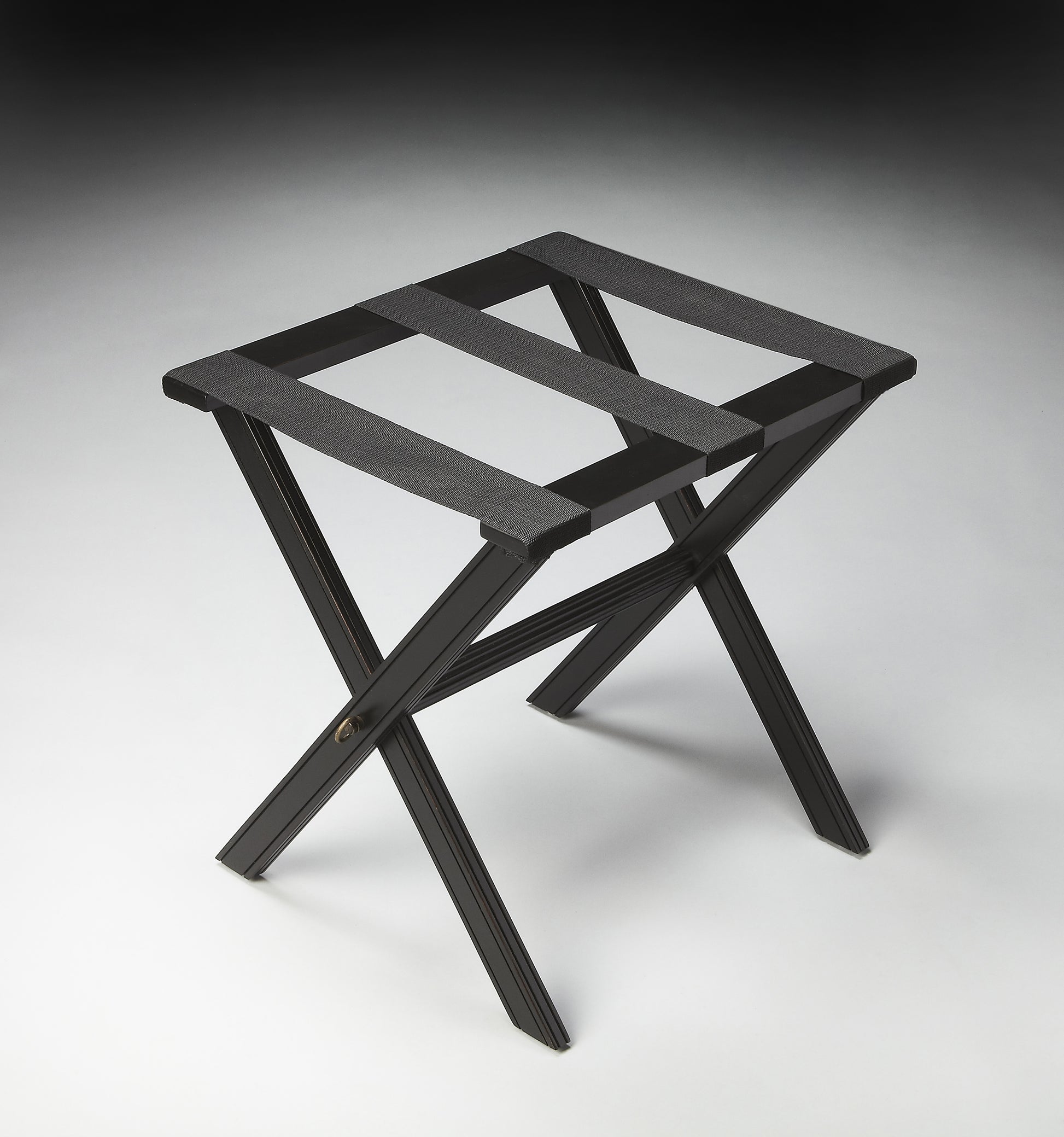 Butler Specialty Company Anthony 25.25 in. W Rectangular Fabric and Wood Folding Luggage Rack, Black